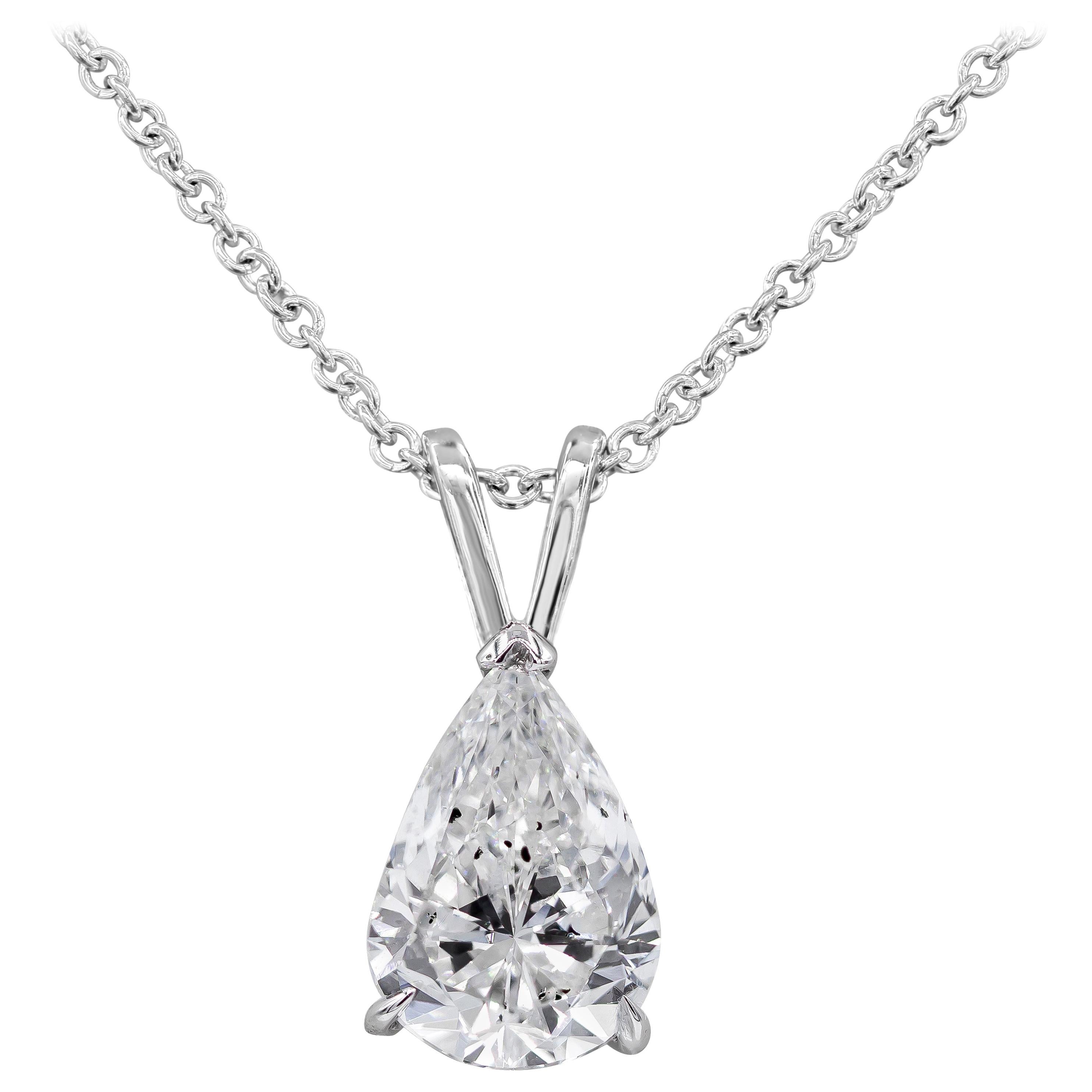 1.64 Carat Pear Shape Diamond Solitaire Pendant Necklace