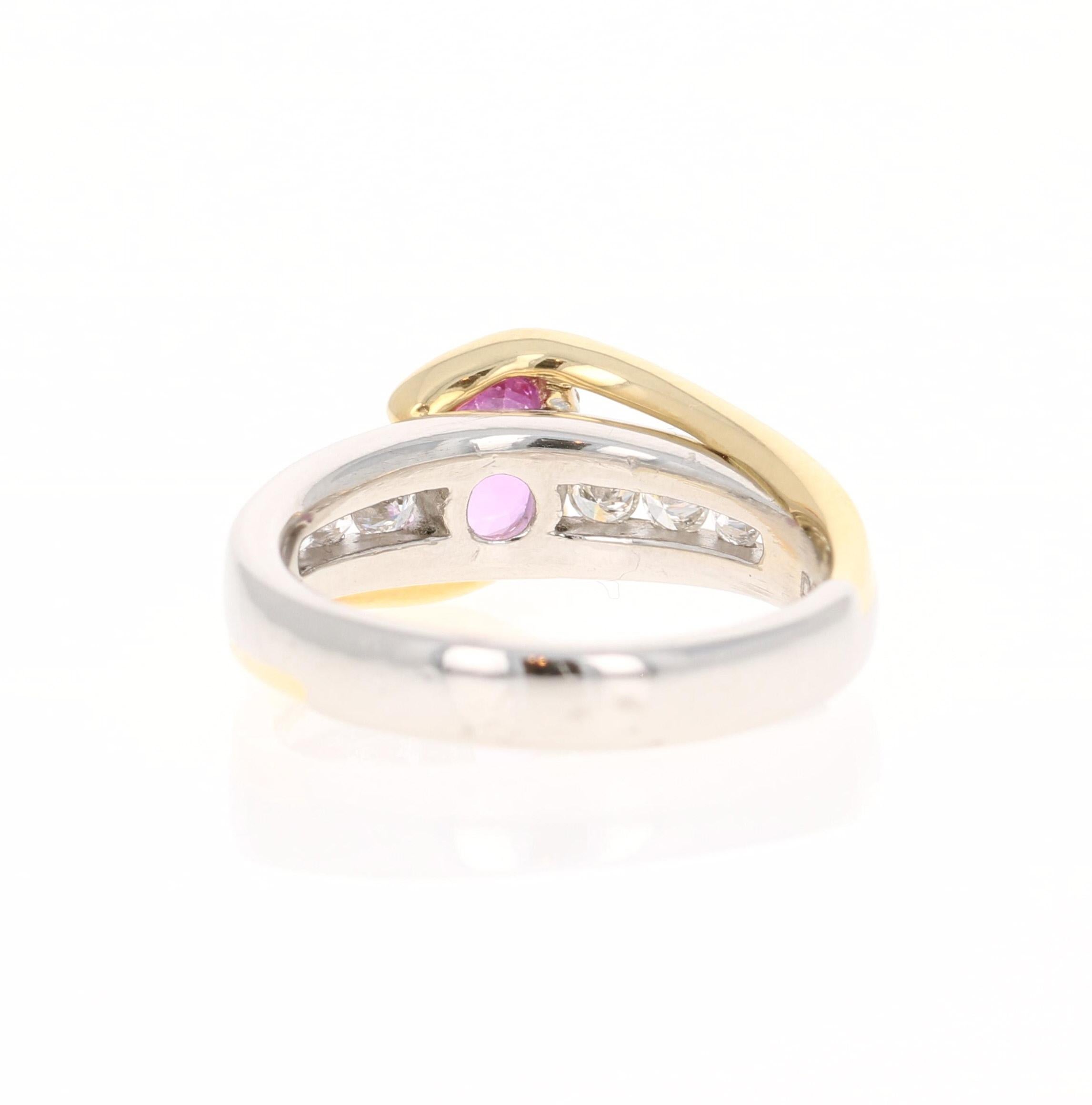 Oval Cut 1.64 Carat Pink Sapphire Diamond 18 Karat Platinum Ring For Sale