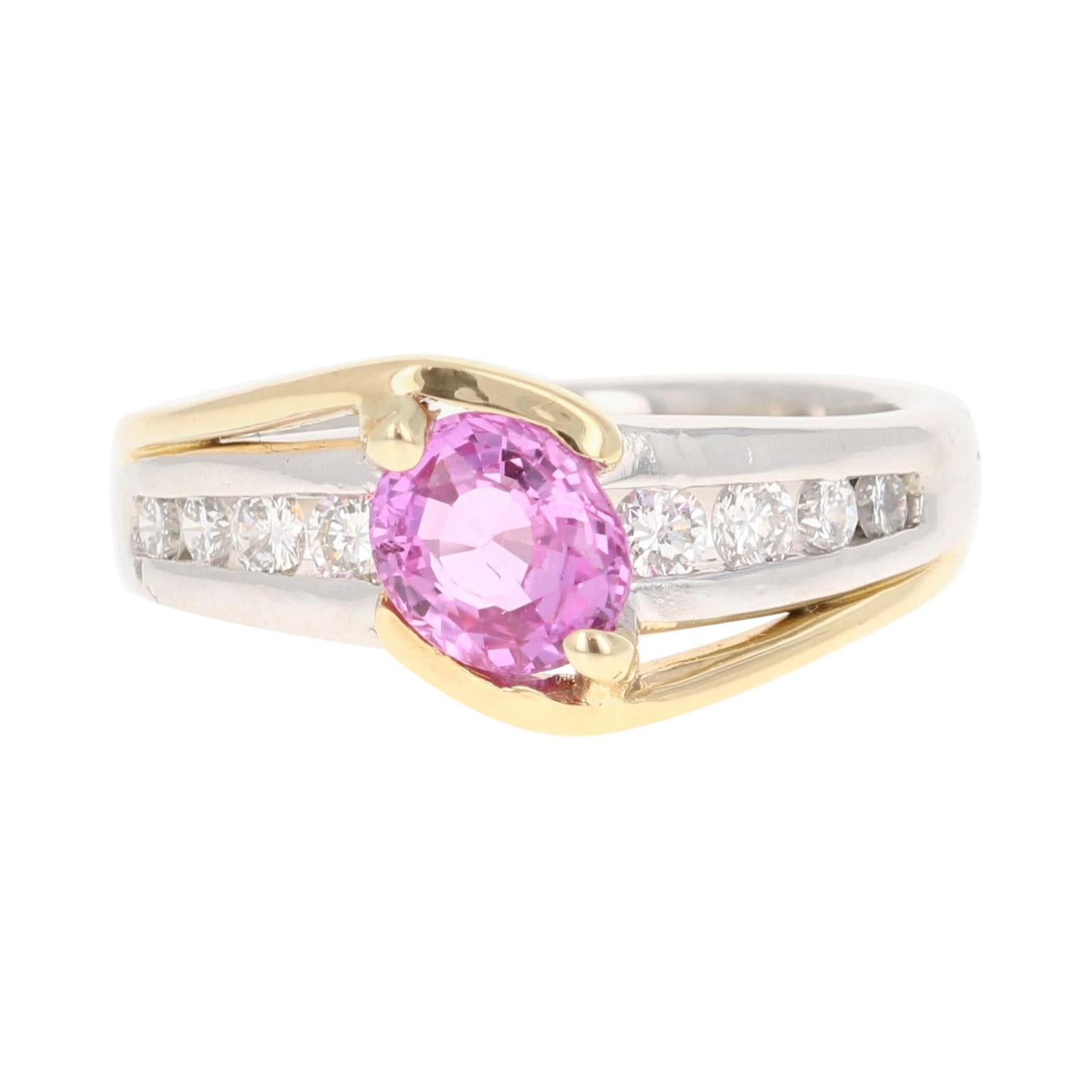 Bague en platine 18 carats avec saphir rose 1,64 carat et diamants