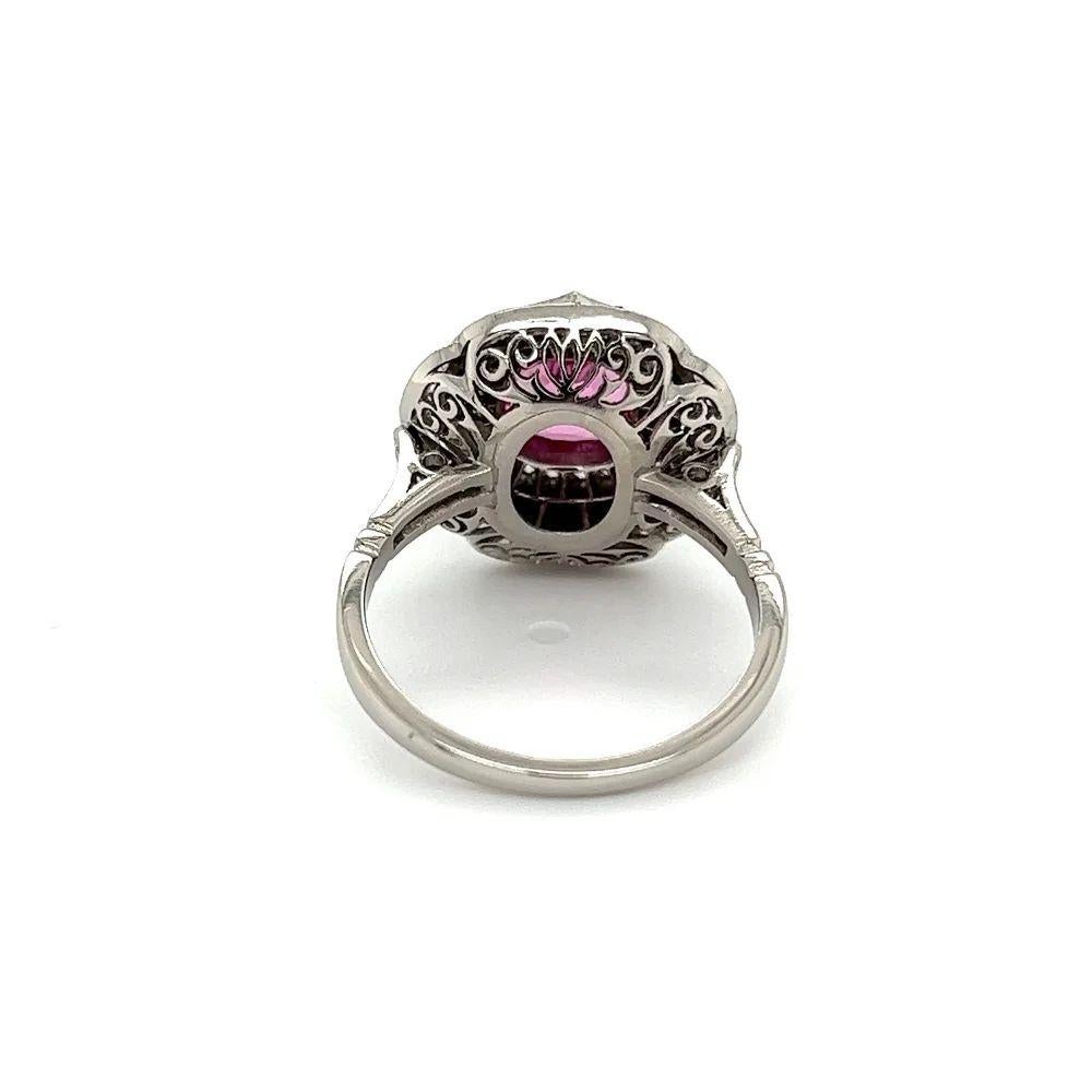1.64 Carat Pink Spinel NO HEAT GIA, Onyx and Diamond Vintage Platinum Ring In Excellent Condition For Sale In Montreal, QC
