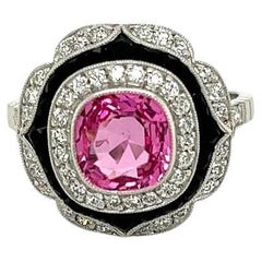 1,64 Karat rosa Spinell NO HEAT GIA, Onyx und Diamant Vintage Platin Ring