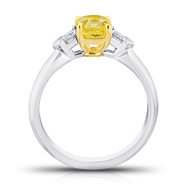 Contemporary 1.64 Carat Radiant Cut Yellow Sapphire and Diamond Platinum and 18k Ring