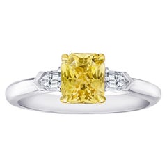 1.64 Carat Radiant Cut Yellow Sapphire and Diamond Platinum and 18k Ring
