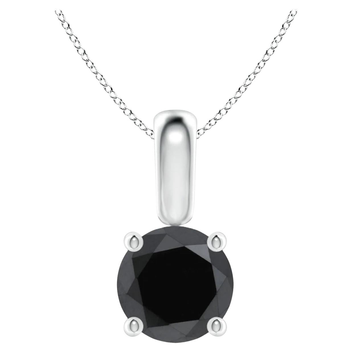 1.64 Carat Round Black Diamond Solitaire Pendant Necklace in 14K White Gold