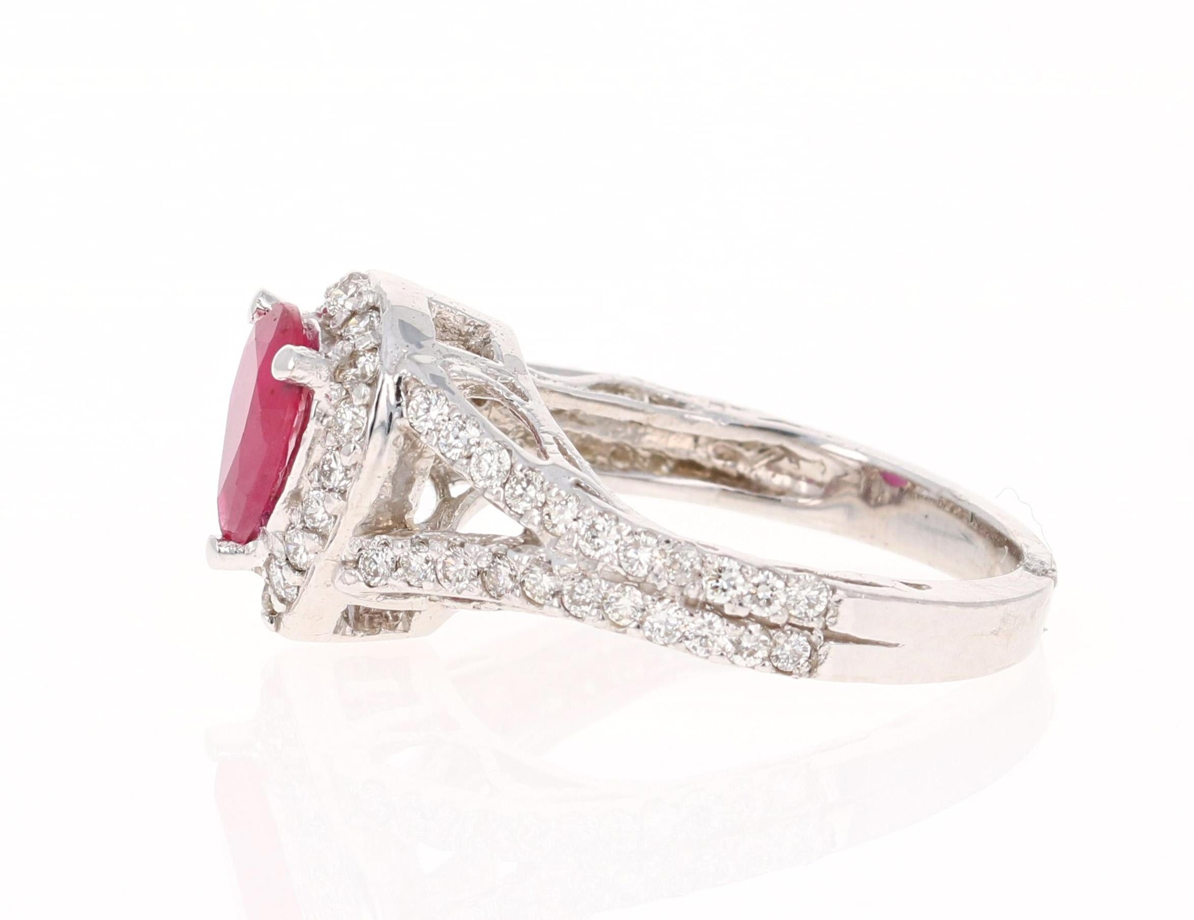 Contemporary 1.64 Carat Ruby Diamond 14 Karat White Gold Engagement Ring