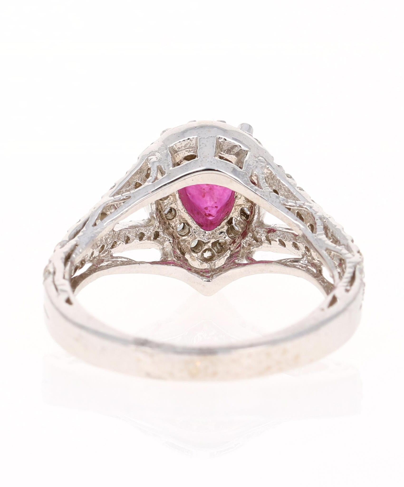 Pear Cut 1.64 Carat Ruby Diamond 14 Karat White Gold Engagement Ring