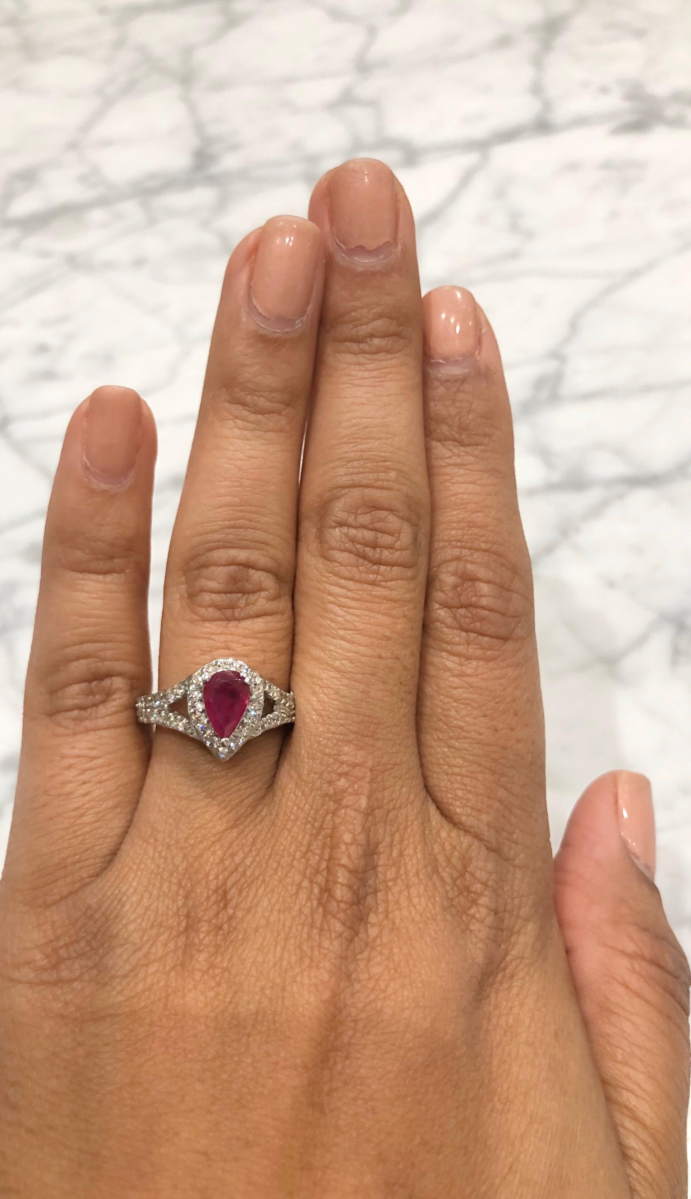 1.64 Carat Ruby Diamond 14 Karat White Gold Engagement Ring In New Condition In Los Angeles, CA