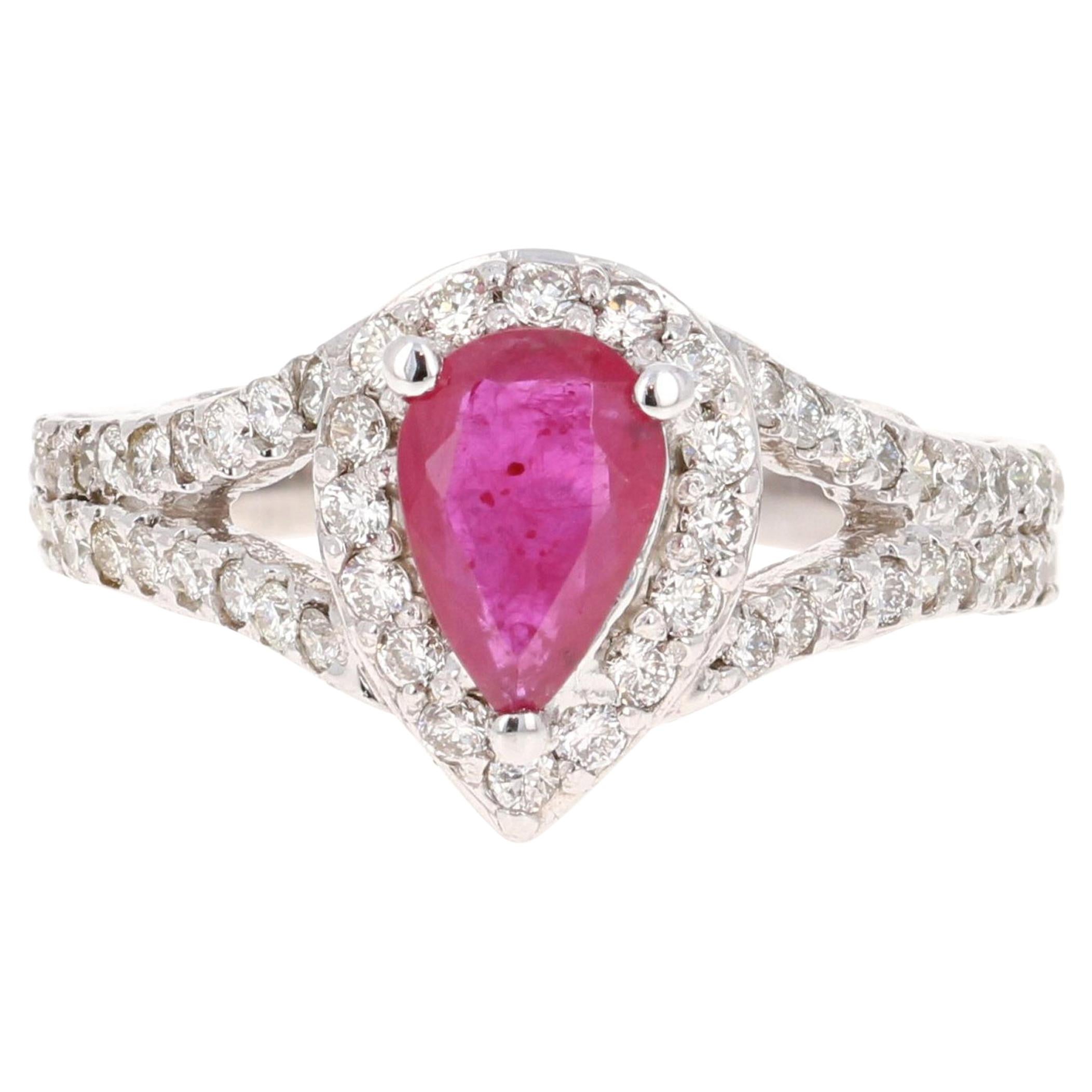 1.64 Carat Ruby Diamond 14 Karat White Gold Engagement Ring