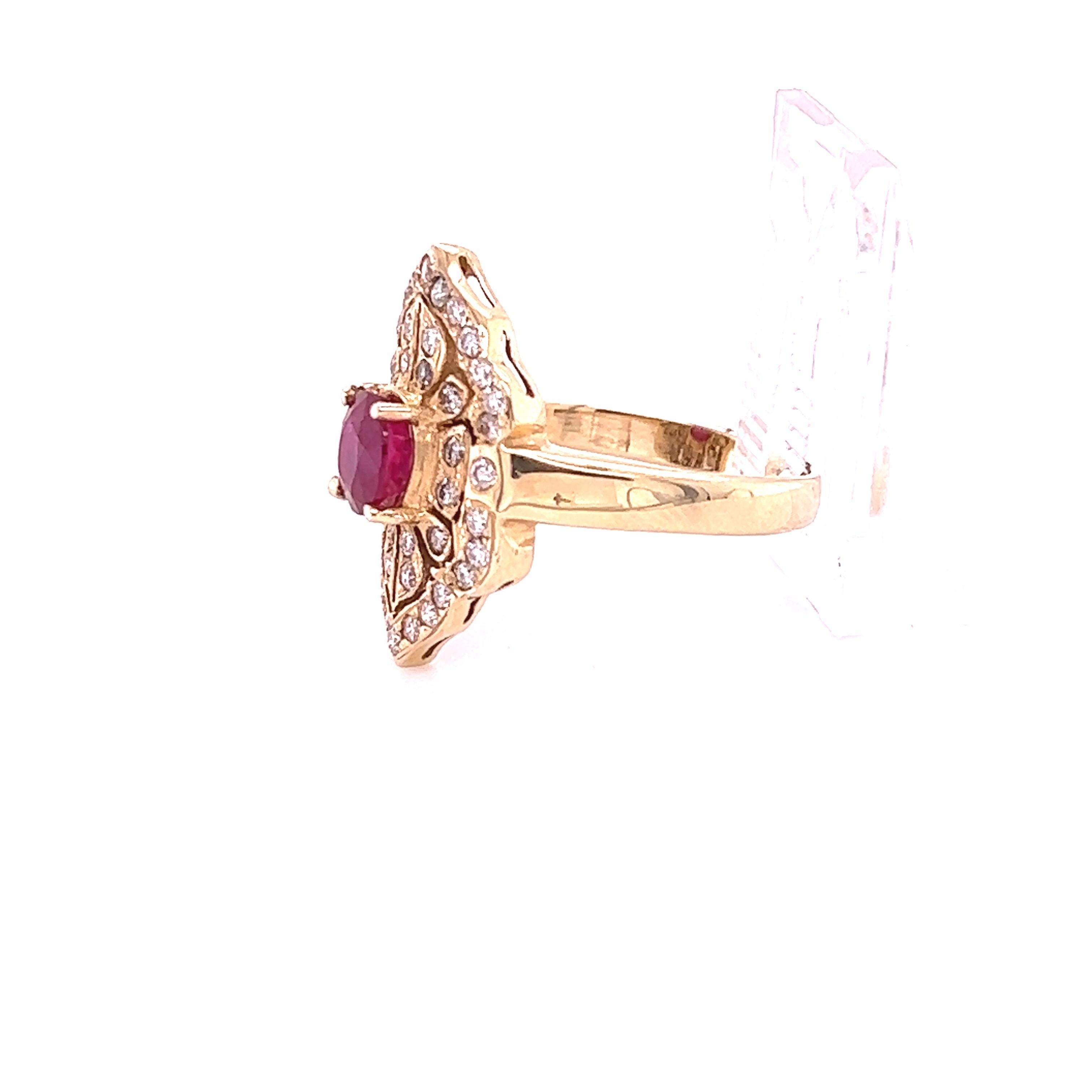 Oval Cut 1.64 Carat Ruby Diamond Yellow Gold Victorian Style Ring For Sale