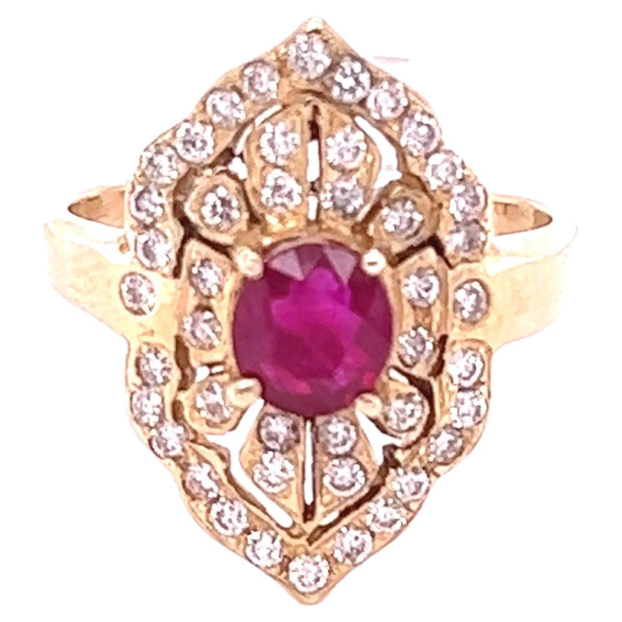 1.64 Carat Ruby Diamond Yellow Gold Victorian Style Ring For Sale