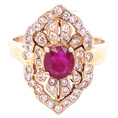1.64 Carat Ruby Diamond Yellow Gold Victorian Style Ring
