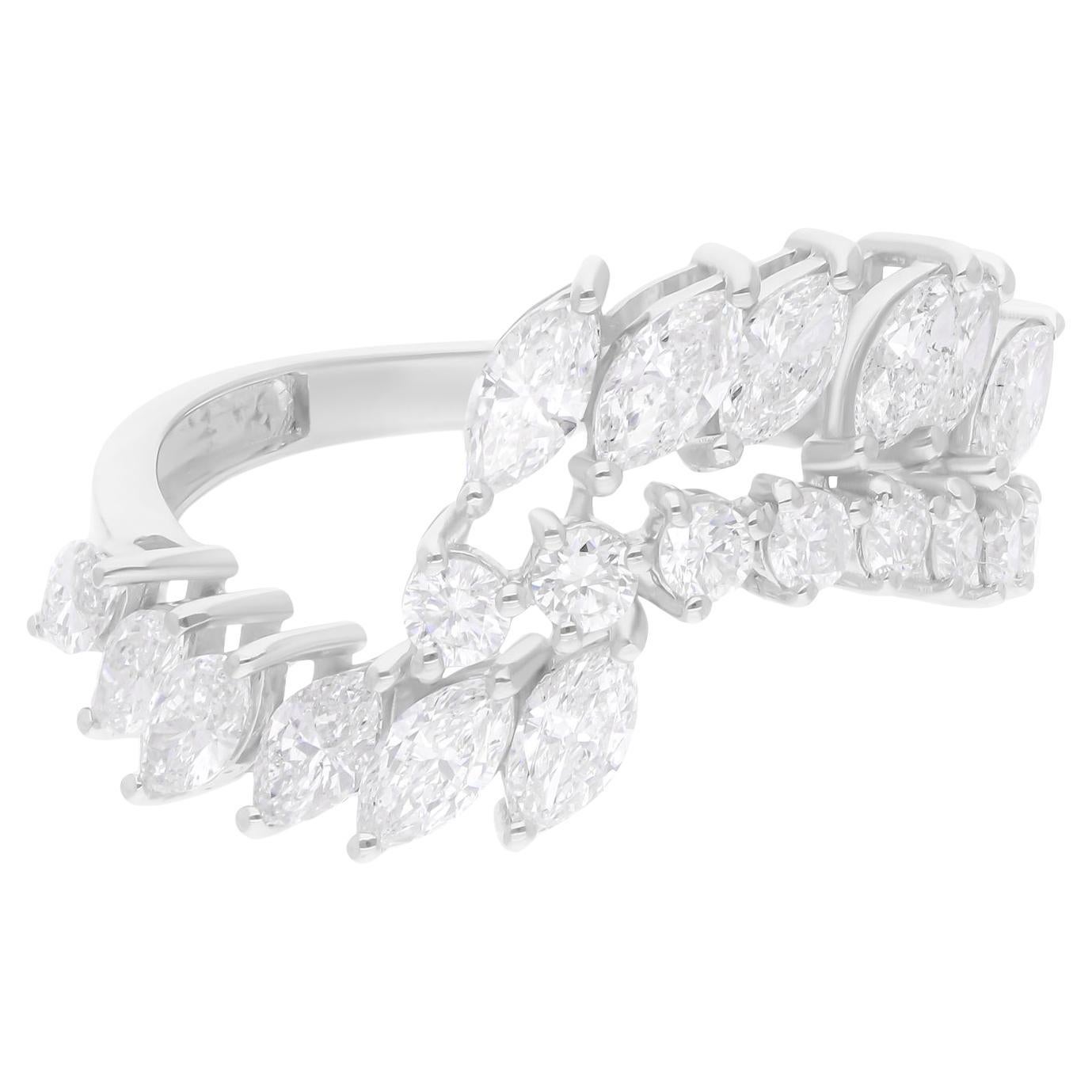 1.64 Karat SI Reinheit HI Farbe Marquise Runder Diamantring 18 Karat Weißgold