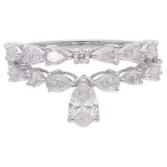 1.64 Carat SI Clarity HI Color Pear & Round Diamond Two Ring 18 Karat White Gold