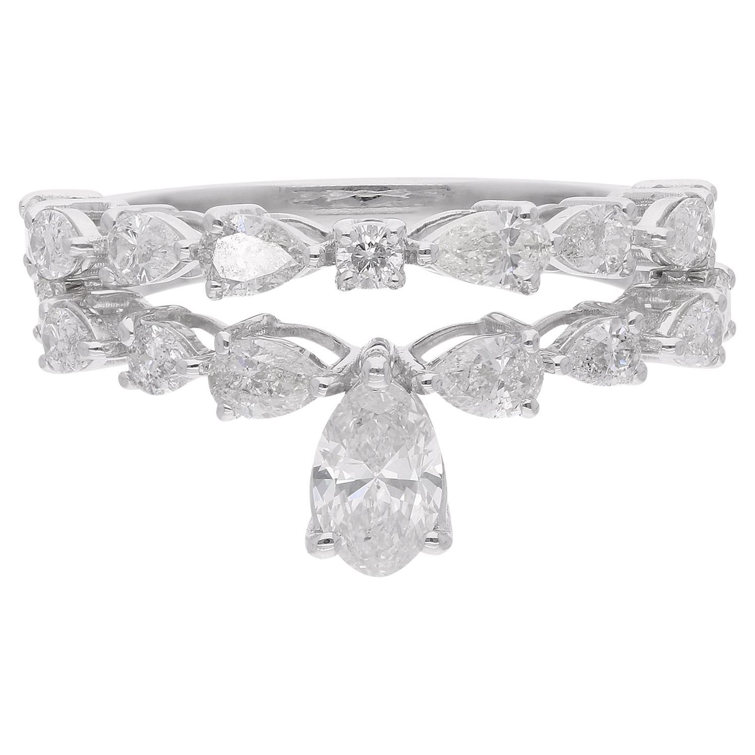 1,64 Karat SI Reinheit HI Farbe Birne
Runder Diamant Zwei Ring 18 Karat Weißgold