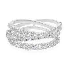 1.64 Carat SI/HI Diamond Criss Cross Ring 14 Karat White Gold Handmade Jewelry