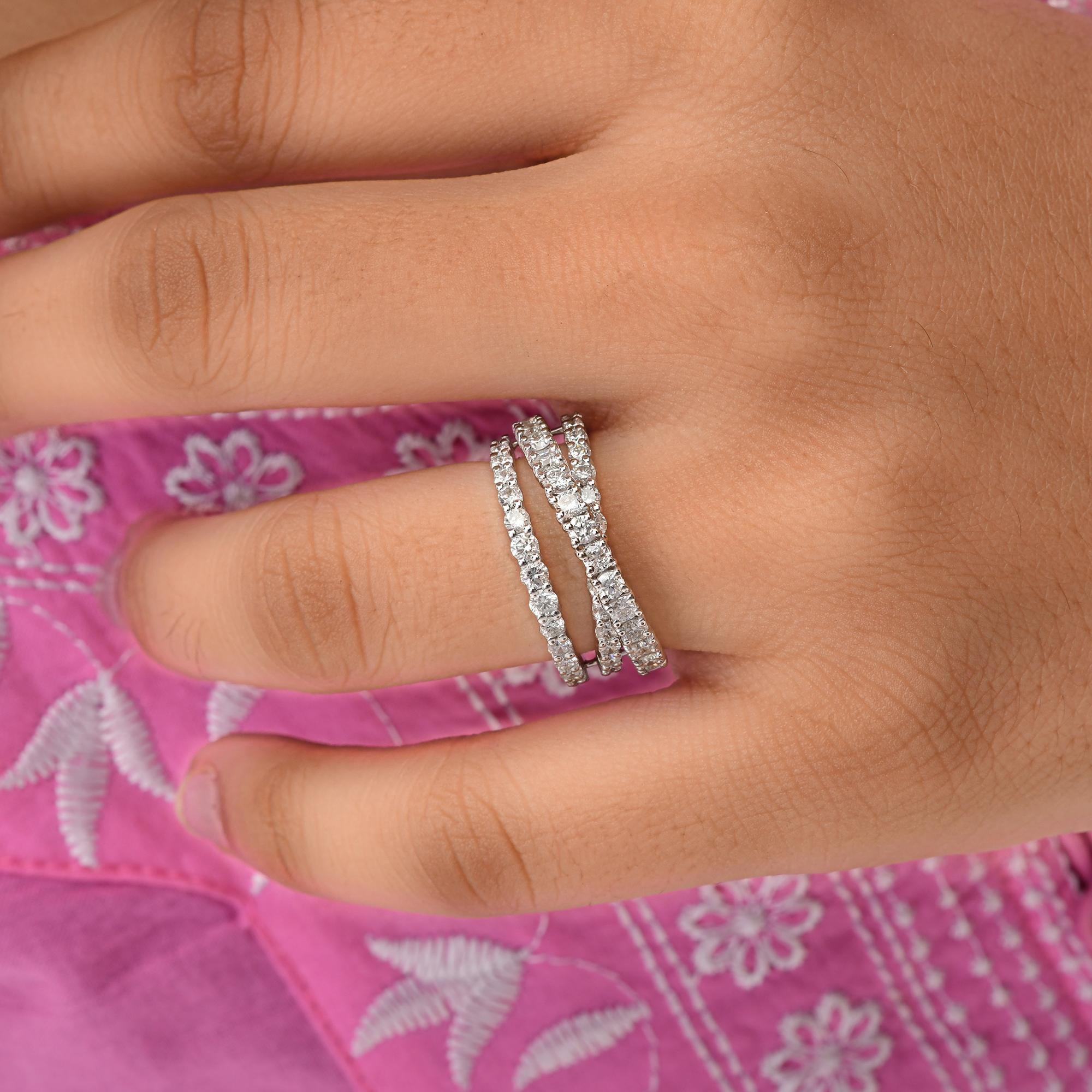Modern 1.64 Carat SI/HI Diamond Criss Cross Ring 18 Karat White Gold Handmade Jewelry For Sale