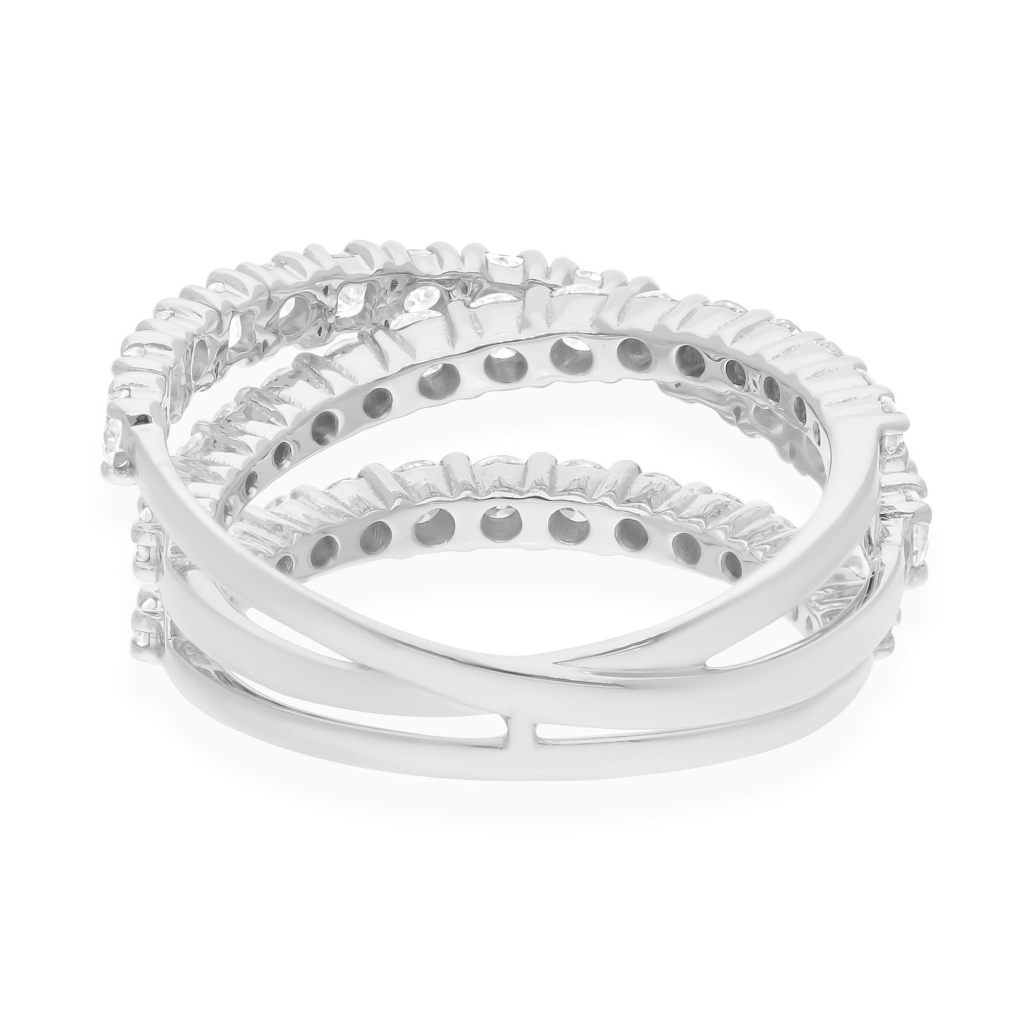 Women's 1.64 Carat SI/HI Diamond Criss Cross Ring 18 Karat White Gold Handmade Jewelry For Sale