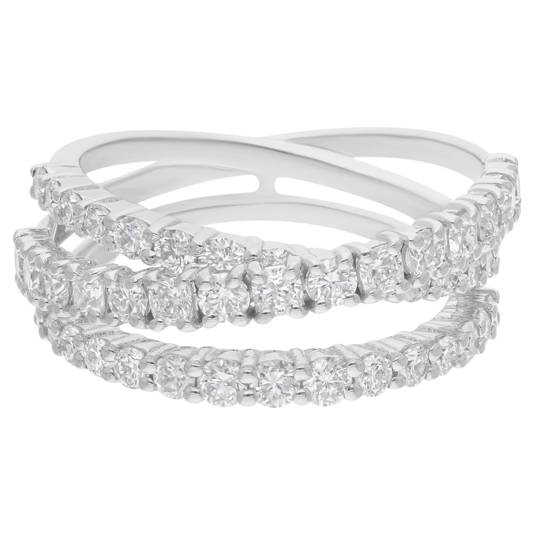 Anillo Cruzado de Diamantes 1,64 Quilates SI/HI Oro Blanco 18 Kilates Joyería Artesanal