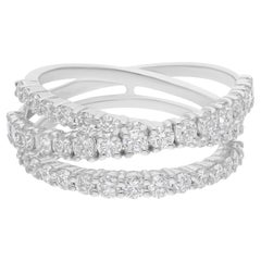 Bague croisée en or blanc 18 carats avec diamants de 1,64 carat SI/HI, faite à la main
