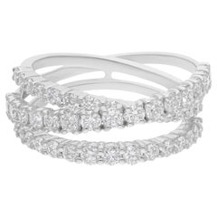 Bague croisée en or blanc 18 carats avec diamants de 1,64 carat SI/HI, faite à la main