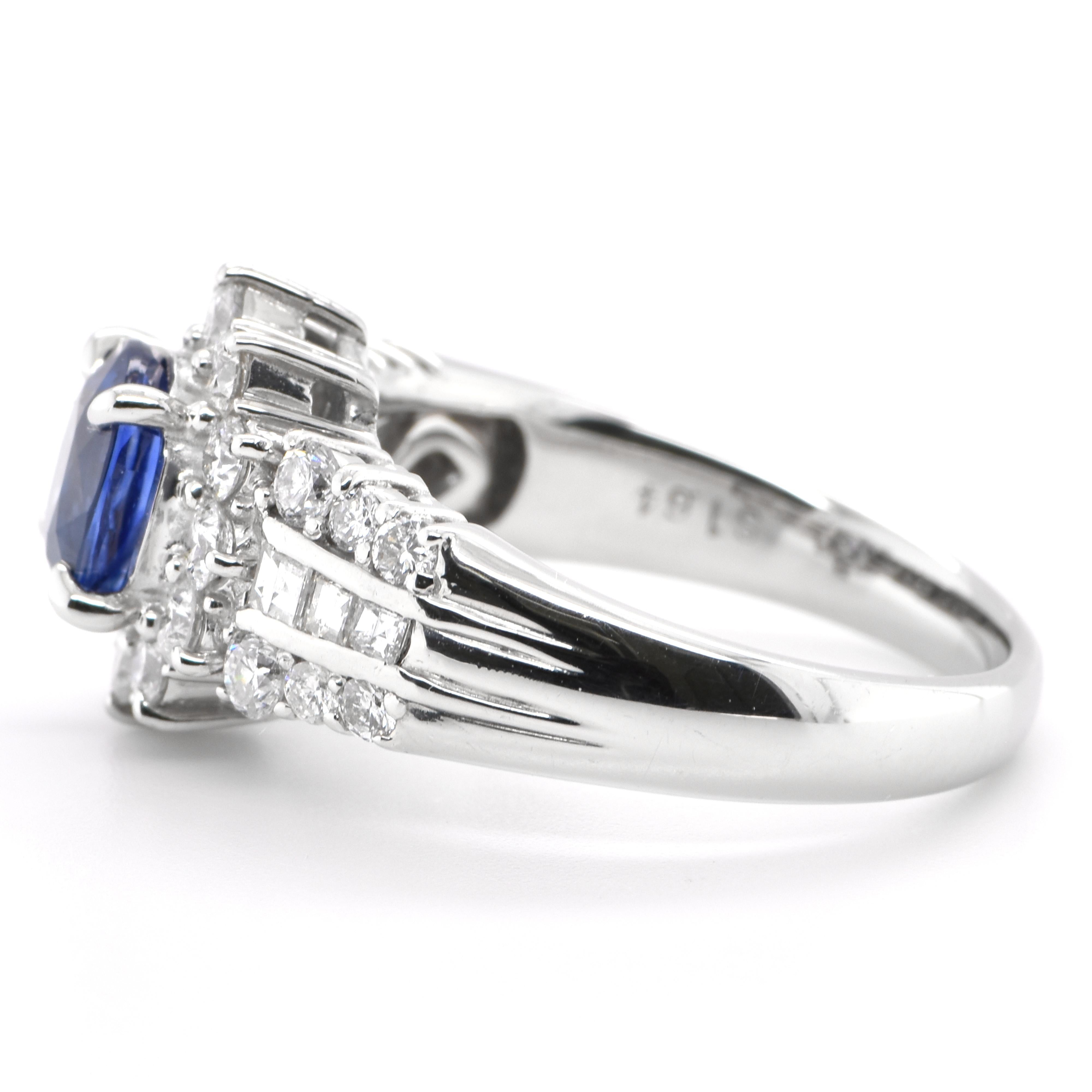 Modern 1.64 Carat Vintage Natural Sapphire and Diamond Ring Set in Platinum
