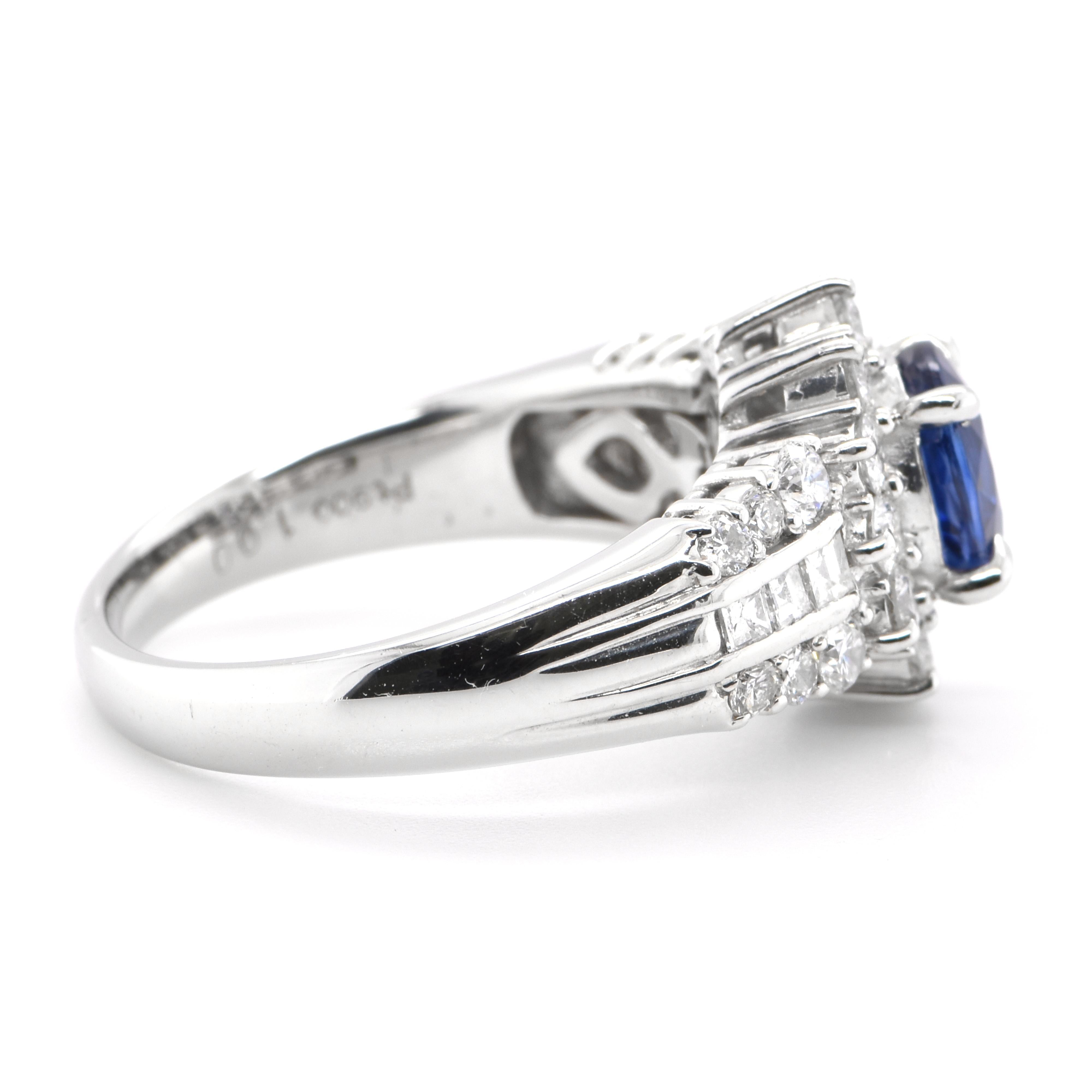 Oval Cut 1.64 Carat Vintage Natural Sapphire and Diamond Ring Set in Platinum
