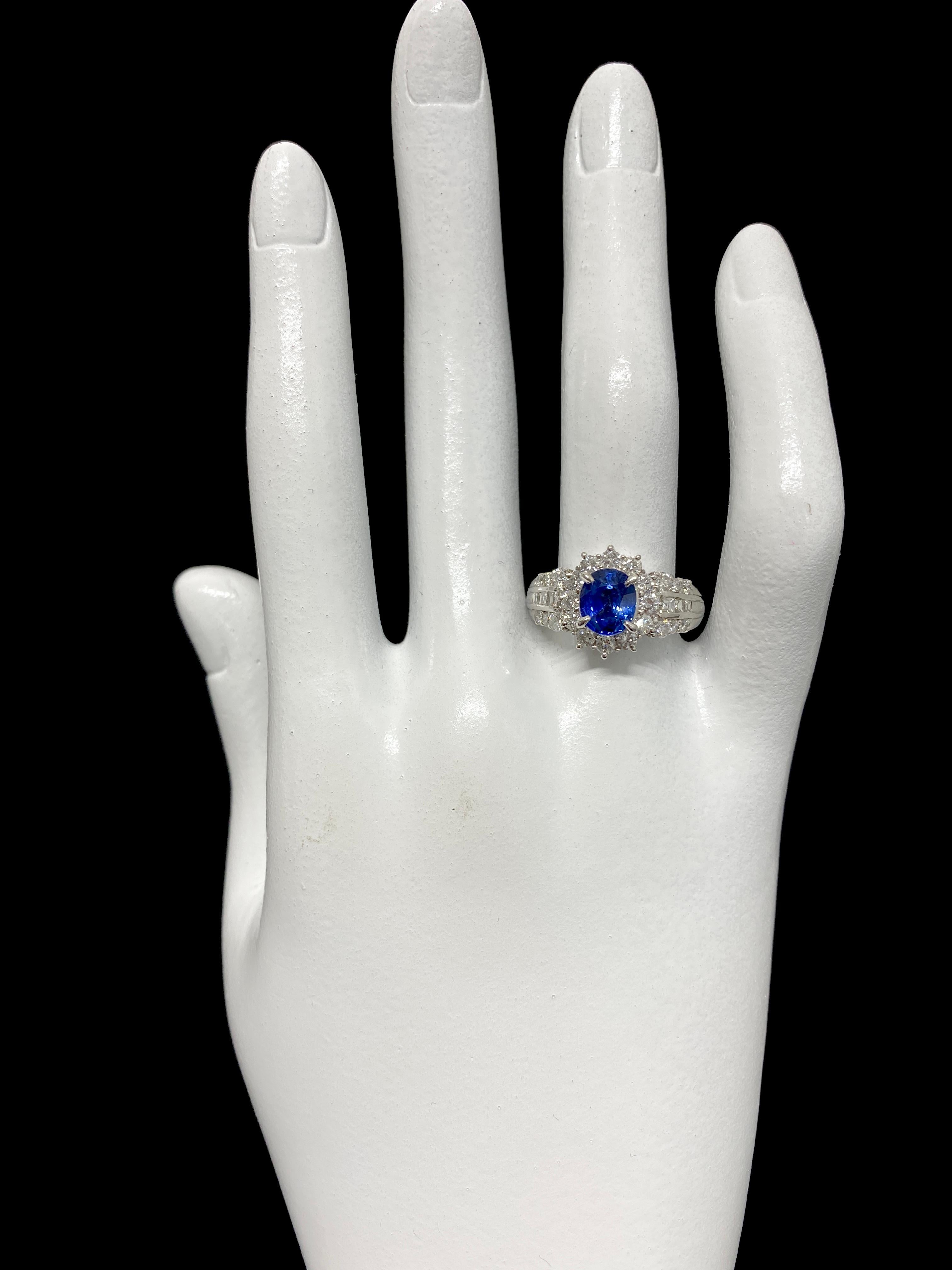 Women's 1.64 Carat Vintage Natural Sapphire and Diamond Ring Set in Platinum
