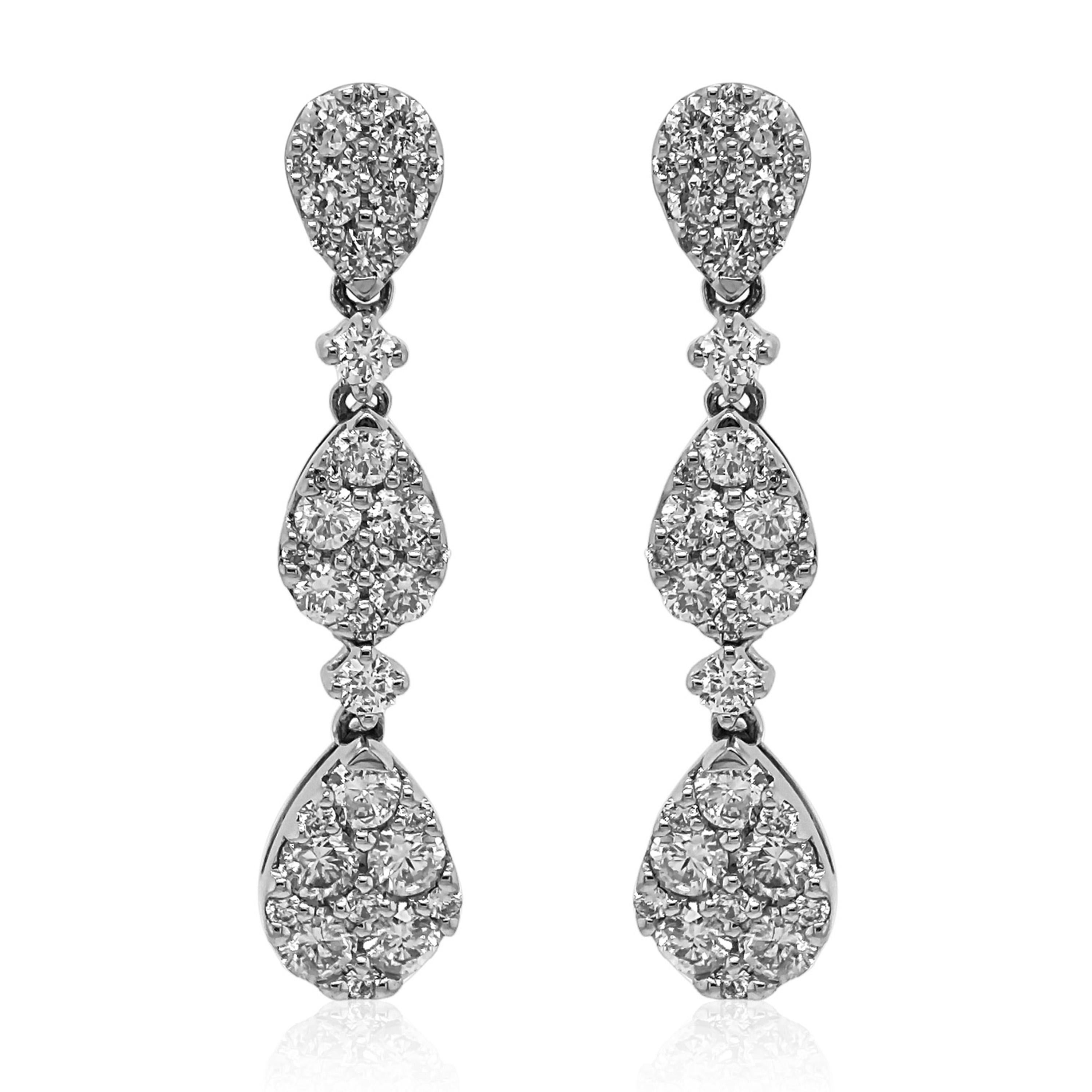 Round Cut 1.64 Carat White Diamond White Gold Earrings For Sale