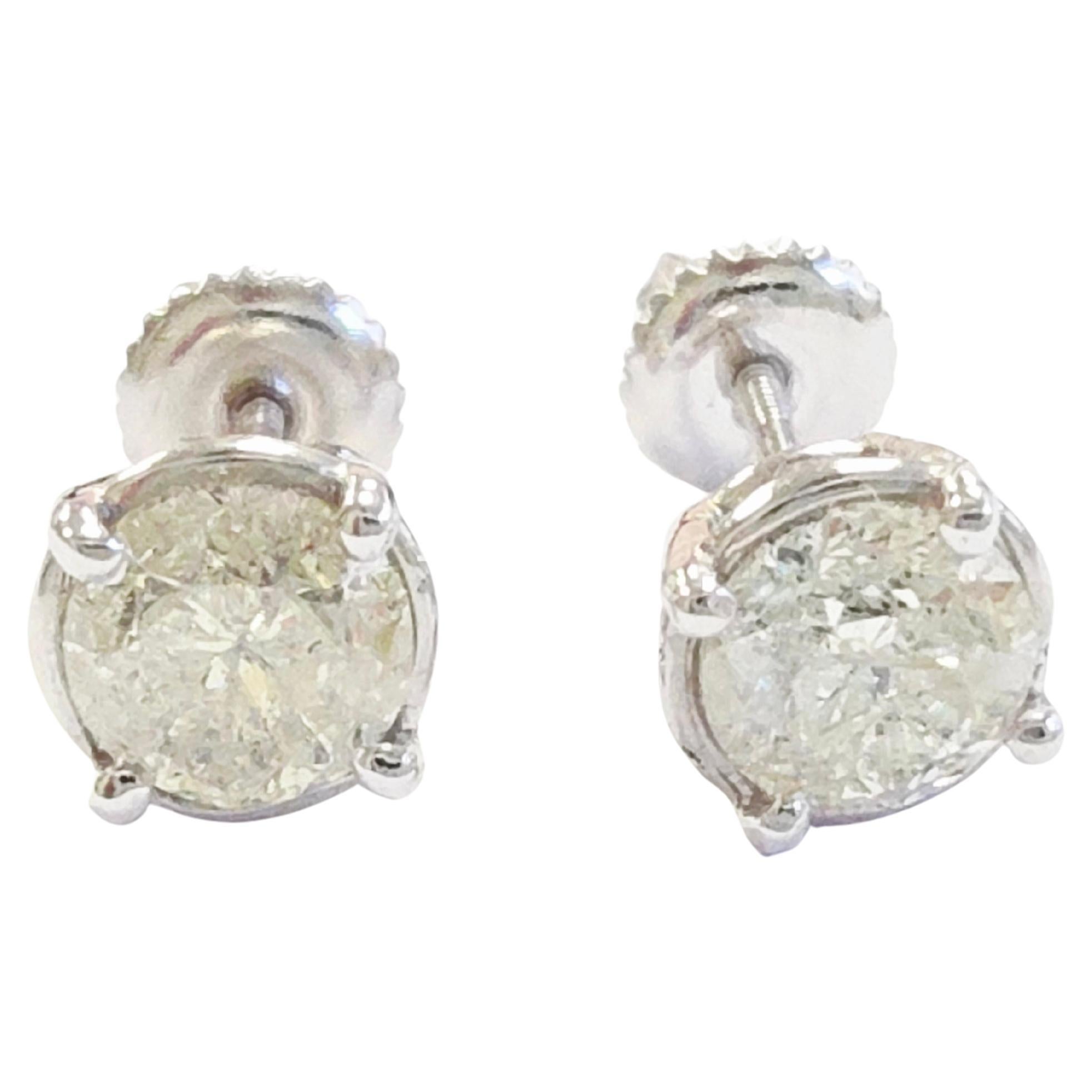 1,64 Quilates Diamante Natural Forma Redonda Pendientes Oro Blanco 14 Kilates en venta