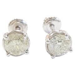 Brillante Jewels 1.64ct Round Diamond Stud Earrings in 14K White Gold