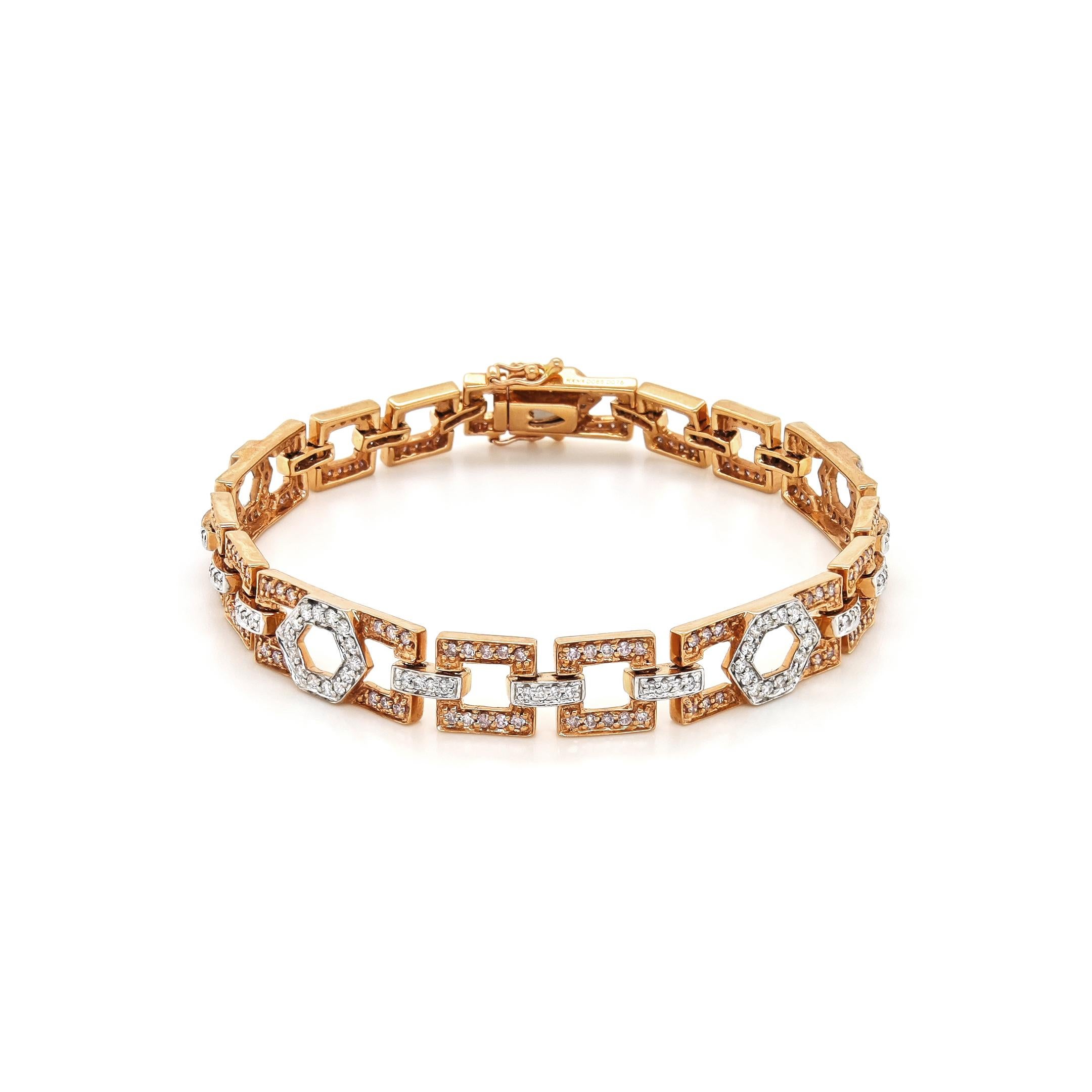 Bracciale in oro rosa con diamanti bianchi e rosa da 1,64 carati In condizioni Nuovo in vendita a New York, NY