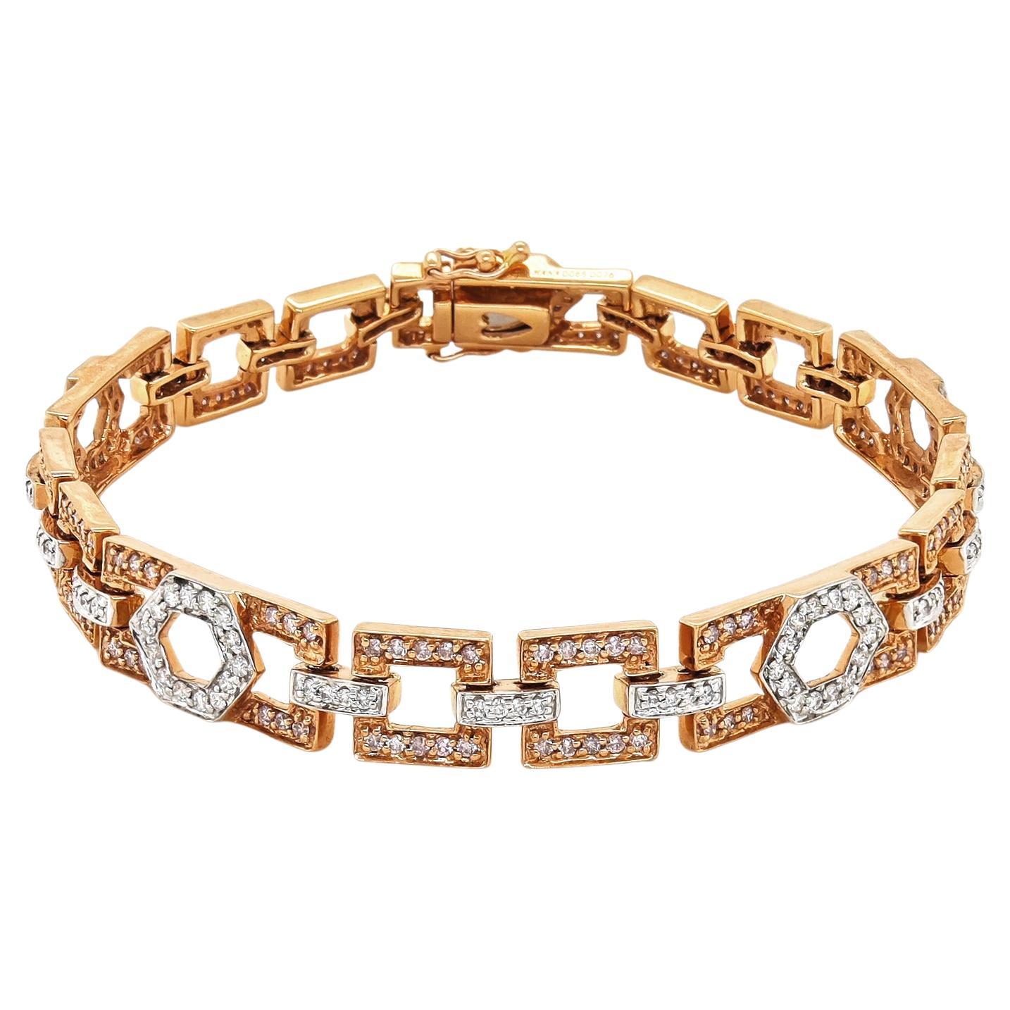1.64 Carats Pink and White Diamond Rose Gold Bracelet