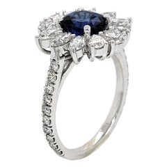 1.64C Cushion Sapphire 18K Pave Set Engagement Ring with Pear & Marrquis Halo