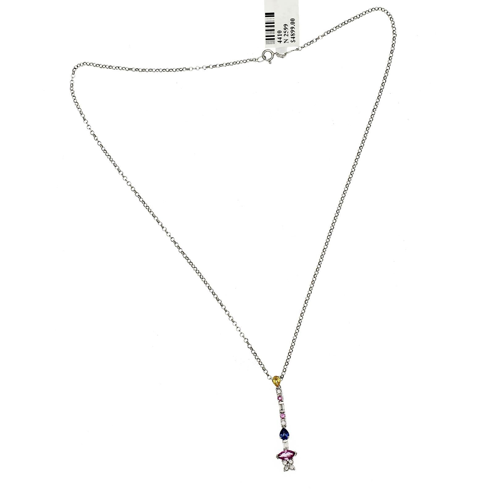 Women's or Men's 1.64 Ct Sapphires 0.32 Ct Diamond 18K White Gold Drop Necklace For Sale