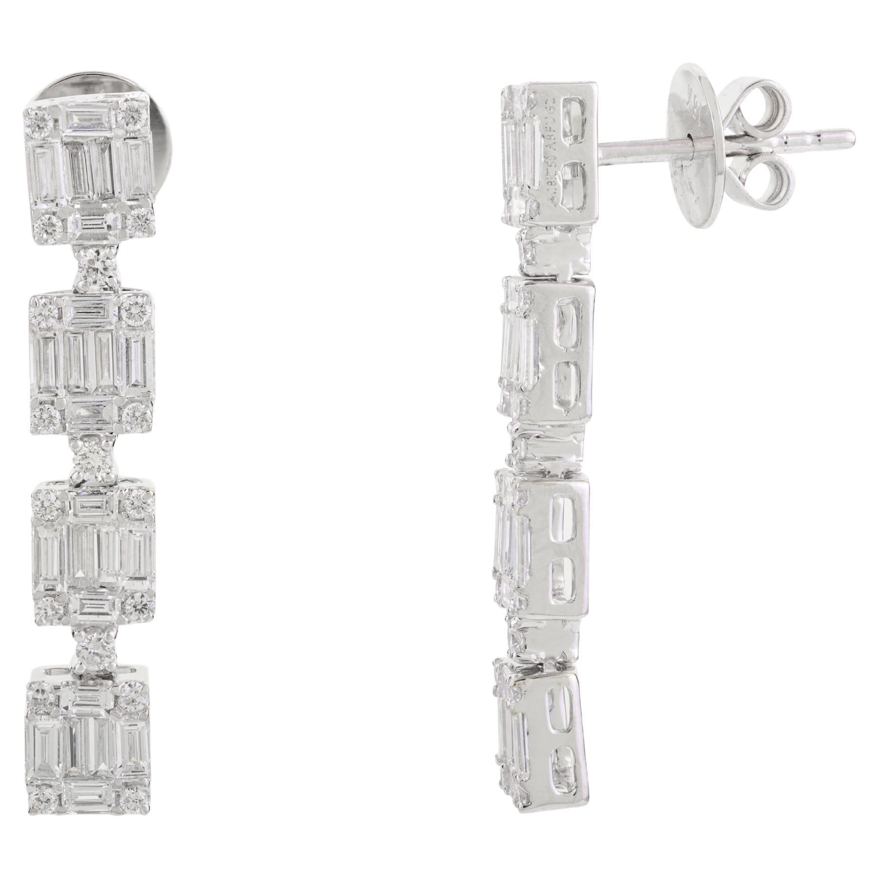 Brilliant Diamond Long Dangle Drop Earrings for Engagement in 18k White Gold