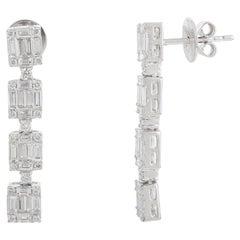 Pendientes Colgantes Largos de Diamante Brillante para Compromiso en Oro Blanco de 18k