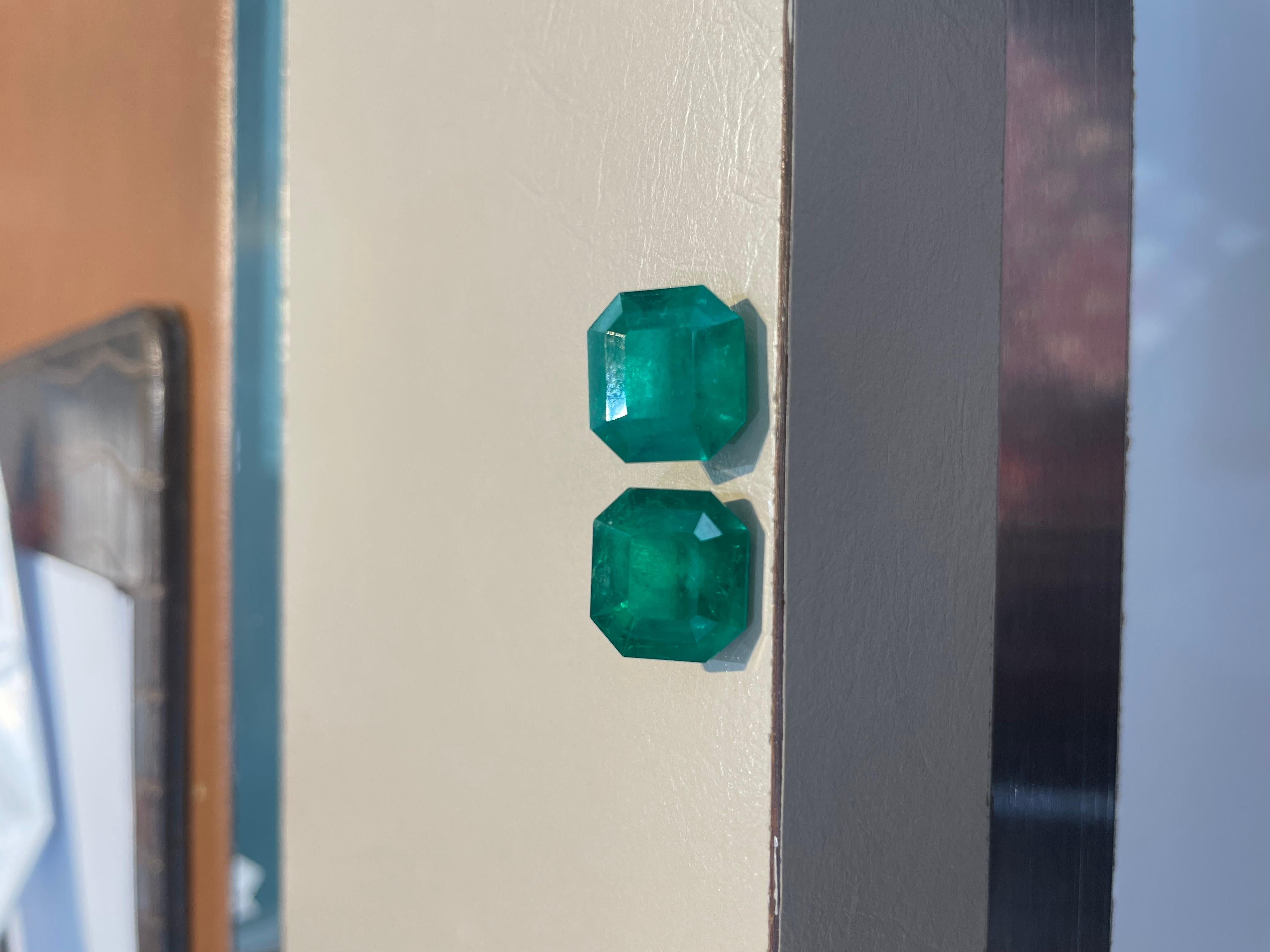 Paire d'émeraudes colombiennes octogonales de 16,40 carats - certifiées CD en vente 1