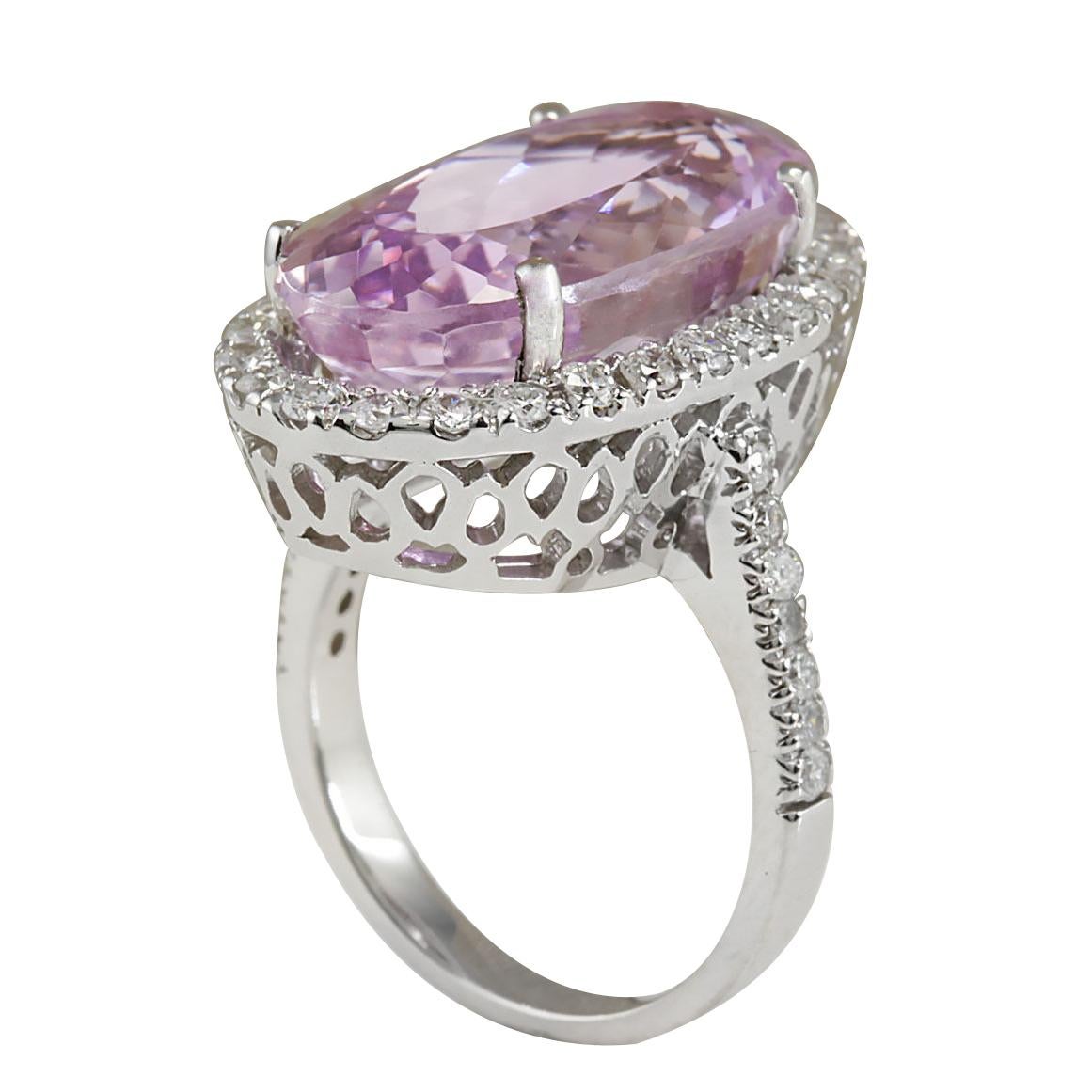 16.40 Carat Natural Kunzite 18 Karat White Gold Diamond Ring In New Condition For Sale In Los Angeles, CA
