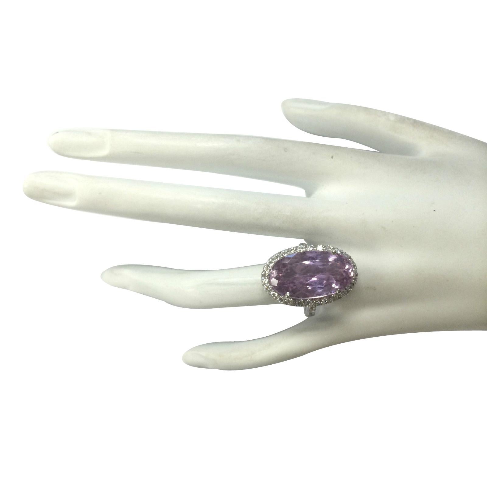 Women's 16.40 Carat Natural Kunzite 18 Karat White Gold Diamond Ring For Sale