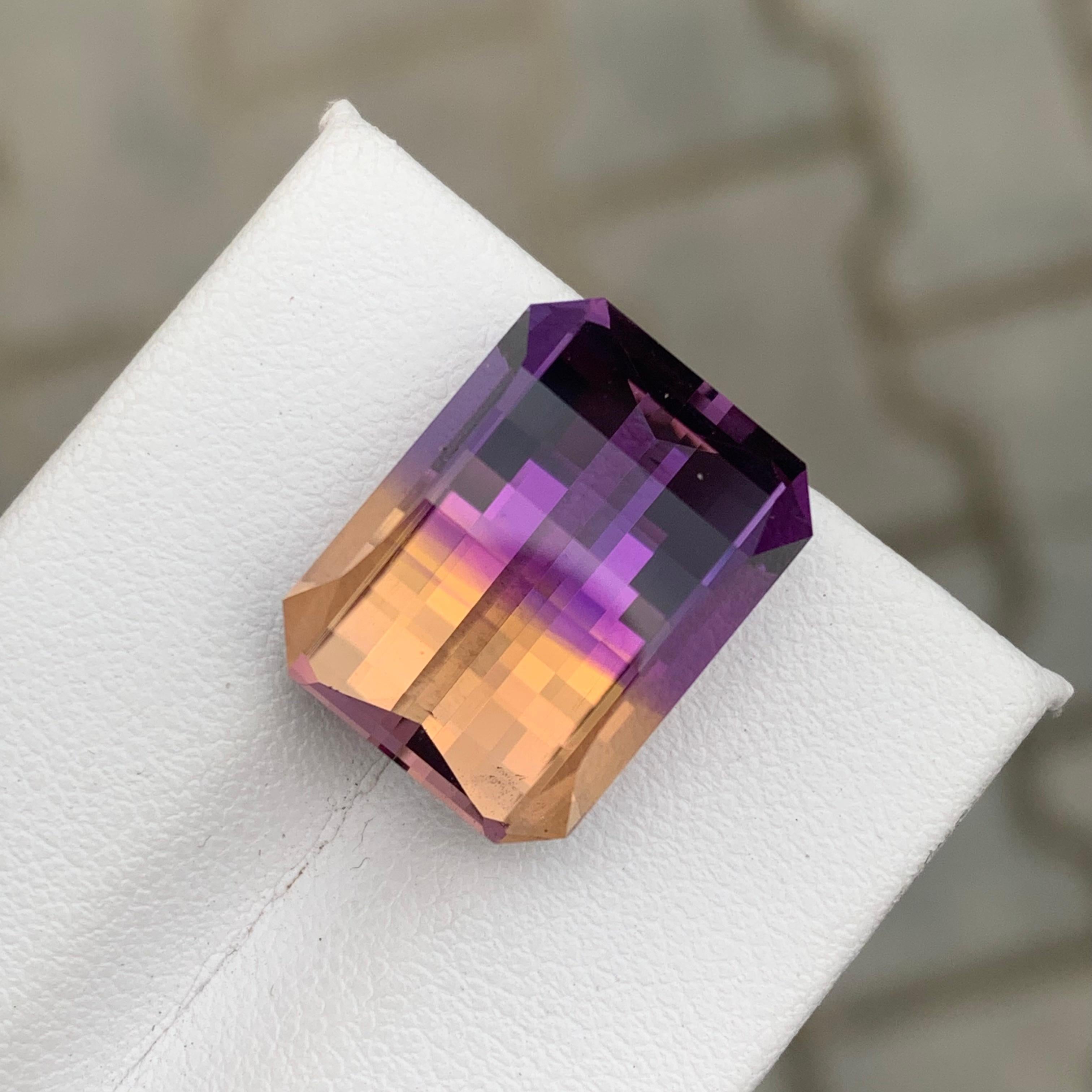Faceted Ametrine
Weight: 16.40 Carats
Dimension: 16.8x12.7x10.5 Mm
Origin: Brazil
Color: Purple & Yellow
Shape: Emerald
Cut/Facet: Pixel Cut / Pixelated Cut
Certificate: On Demand
As a stone of both balance and connection, ametrine is believed to