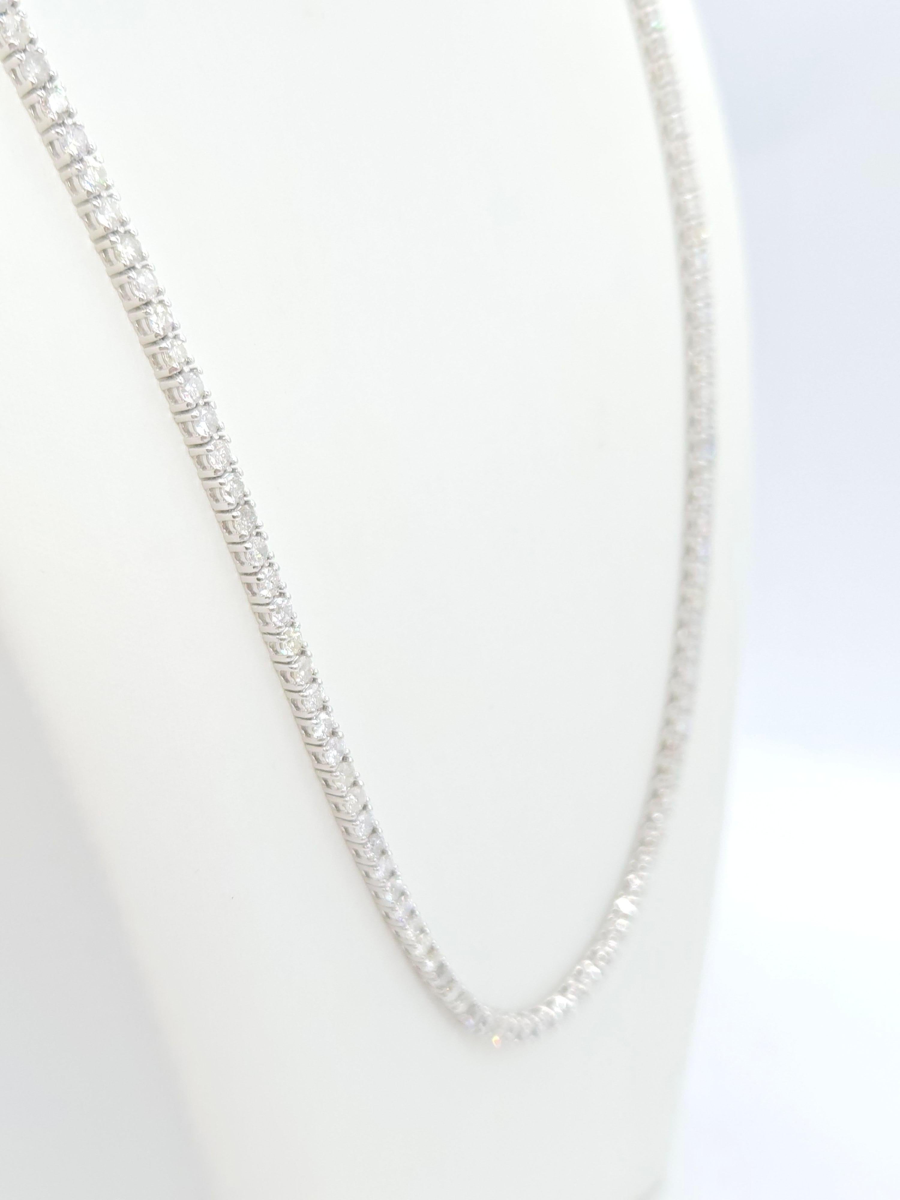 Round Cut 16.40 Carat Round Natural Diamond Tennis Necklace 14 Karat White Gold 22'' For Sale