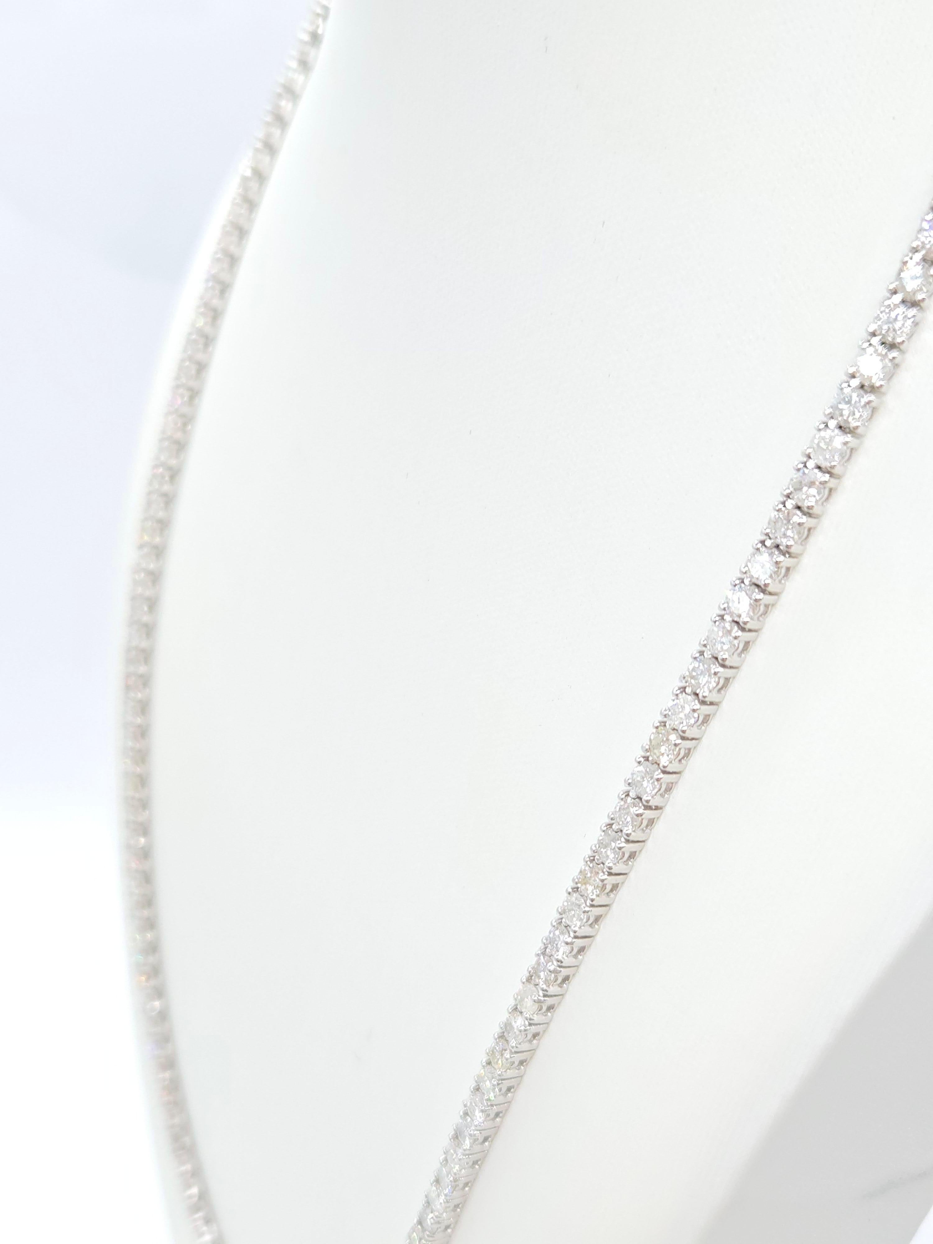 Women's or Men's 16.40 Carat Round Natural Diamond Tennis Necklace 14 Karat White Gold 22'' For Sale