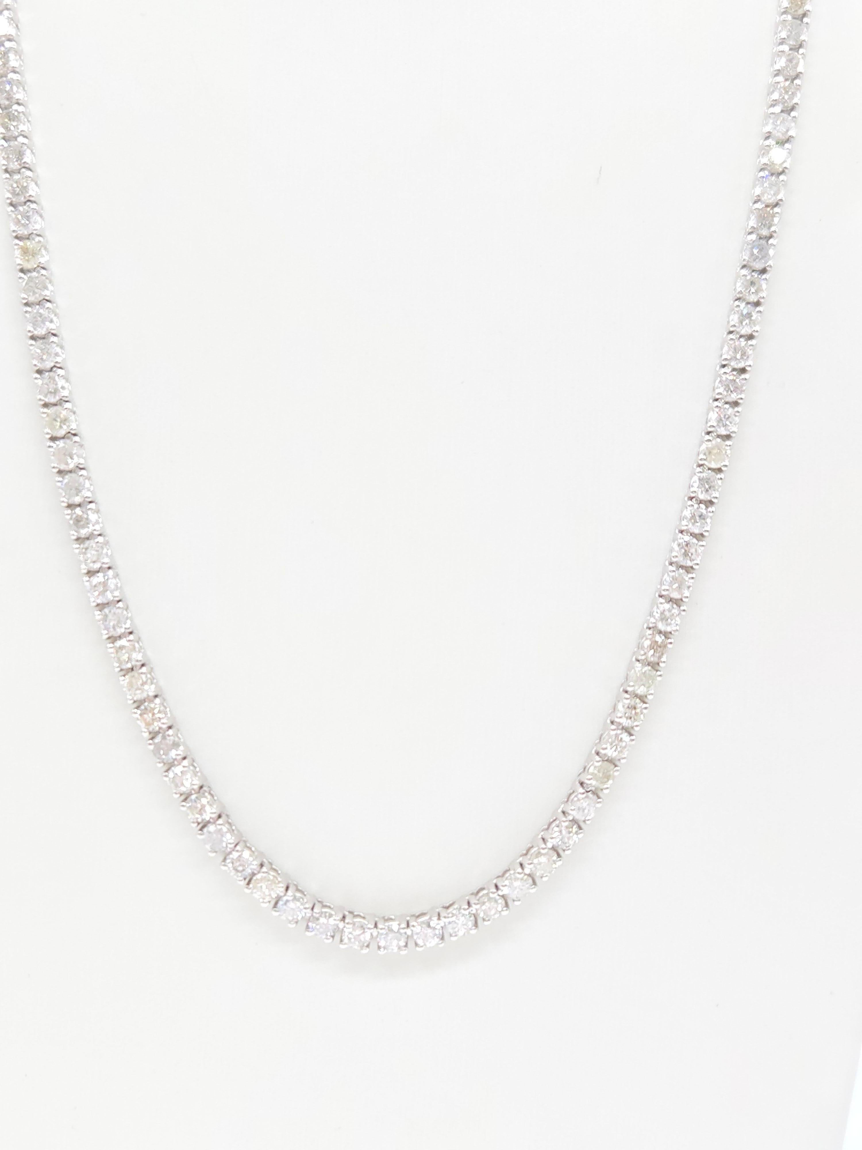 16.40 Carat Round Natural Diamond Tennis Necklace 14 Karat White Gold 22'' For Sale 2