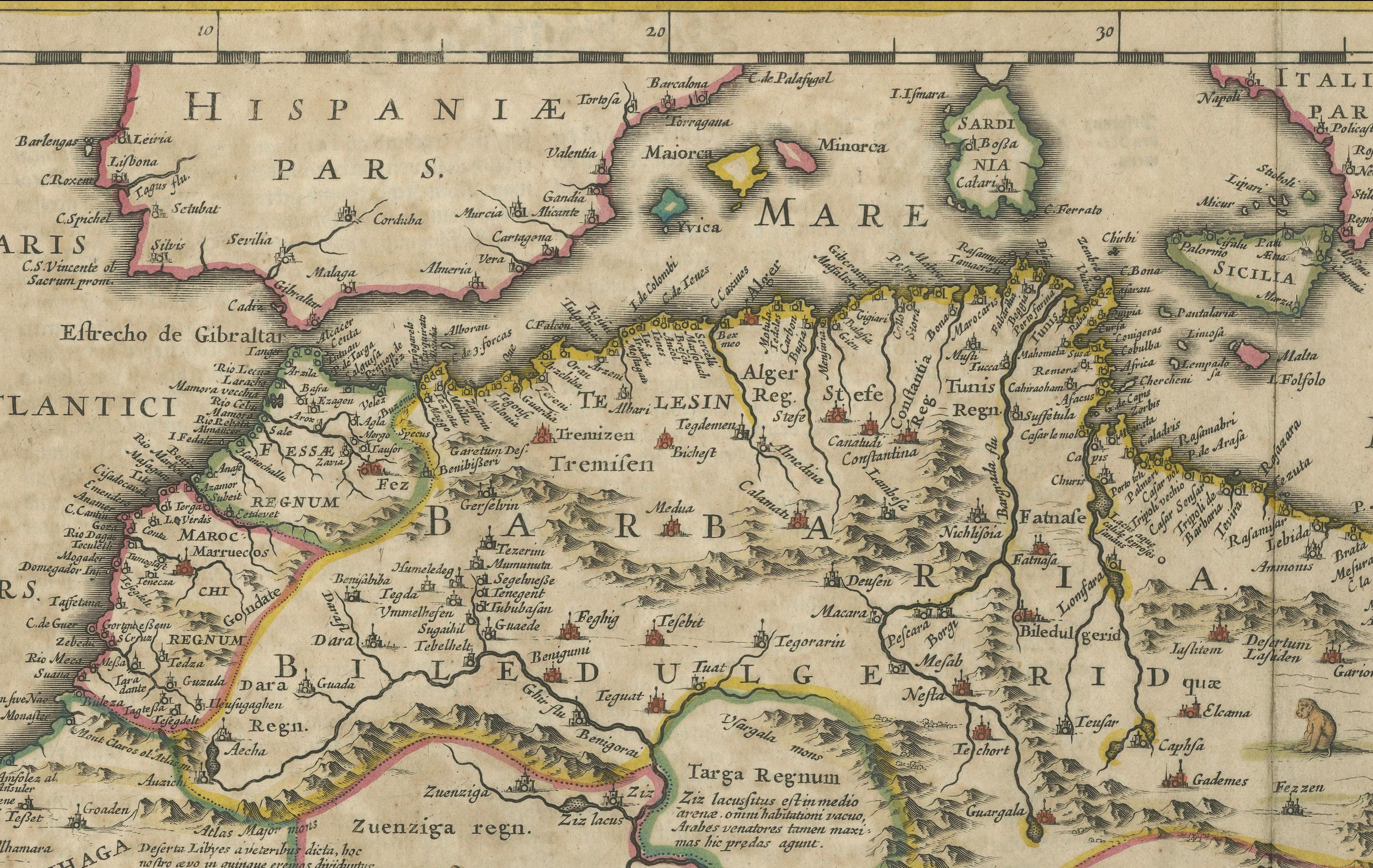1640 Carte ancienne de l'Afrique du Nord 'Nova Barbariae Descriptio' par Johannes Janssonius

Cette carte ancienne intitulée Nova Barbariae Descriptio*, publiée par Johannes Janssonius vers 1640, offre une vue détaillée de l'Afrique du Nord et de
