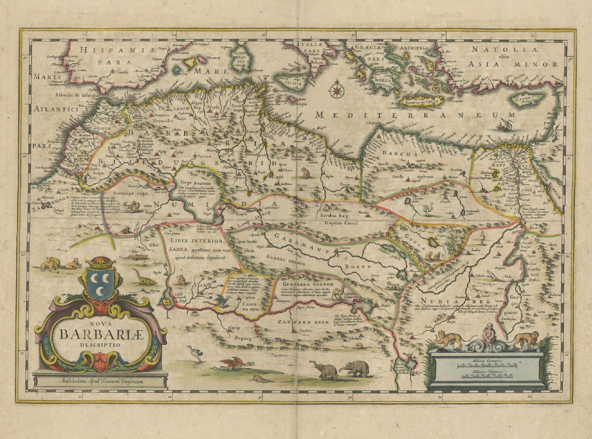 Papier Carte de l'Afrique du Nord Nova Barbariae de 1640 ou de la côte Barbaire en vente