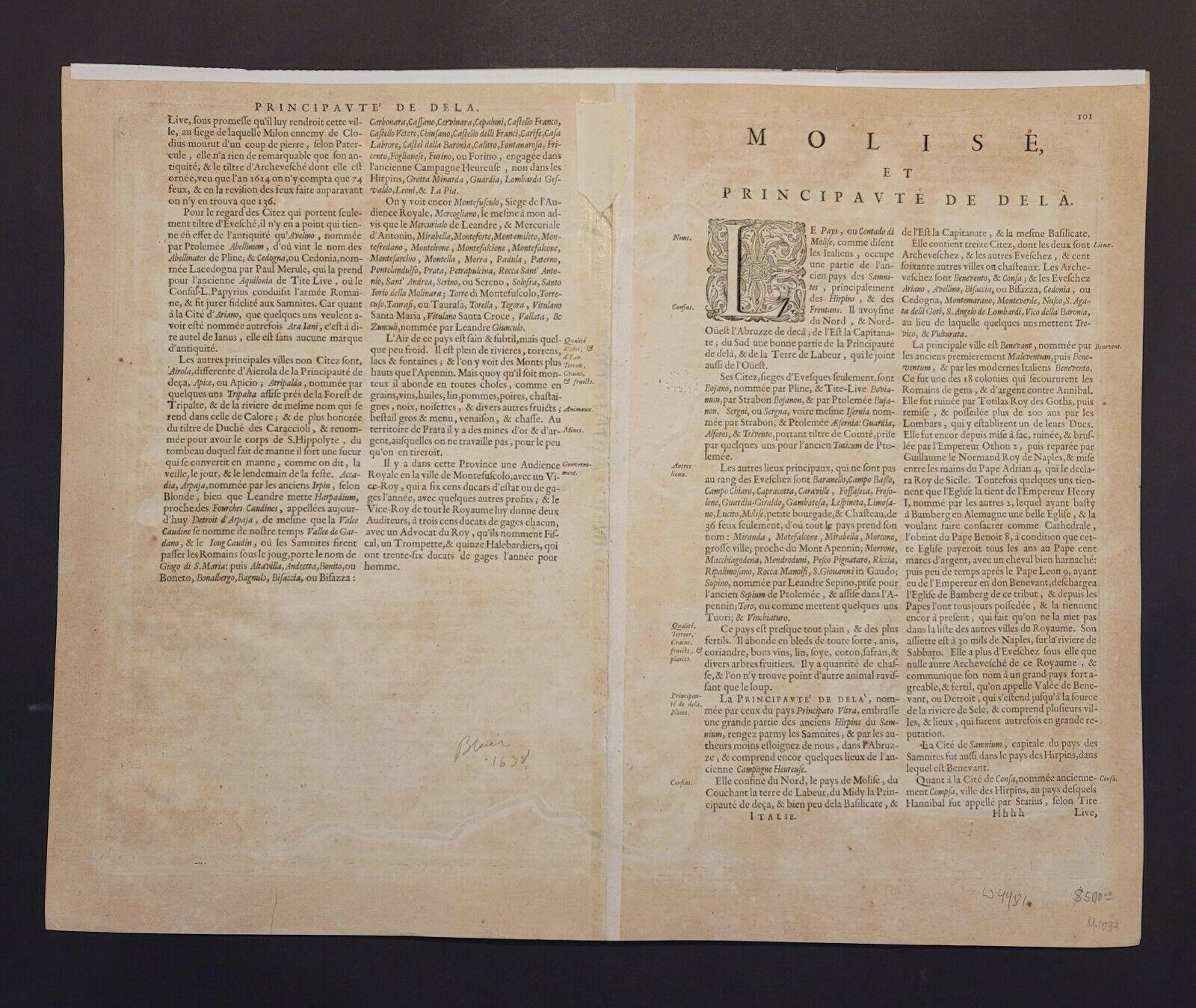 1640 Willem Blaeu Karte mit dem Titel „Contado di molise et principato vltra“, Ric.a003 im Zustand „Gut“ im Angebot in Norton, MA