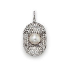 Ciondolo con perla naturale, diamante e platino da 16,401 carati