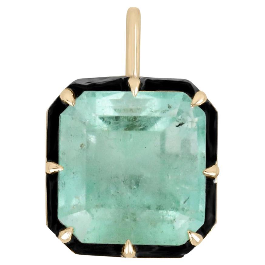 16.40ct 14K HUGE Asscher Cut Emerald Georgian Styled Solitaire 8 Prong Pendant  For Sale