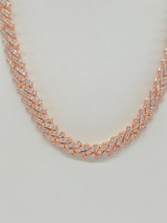 16.41 Quilates Diamantes Naturales Cadena Cubana Collar Oro Rosa 10 Kilates 16''