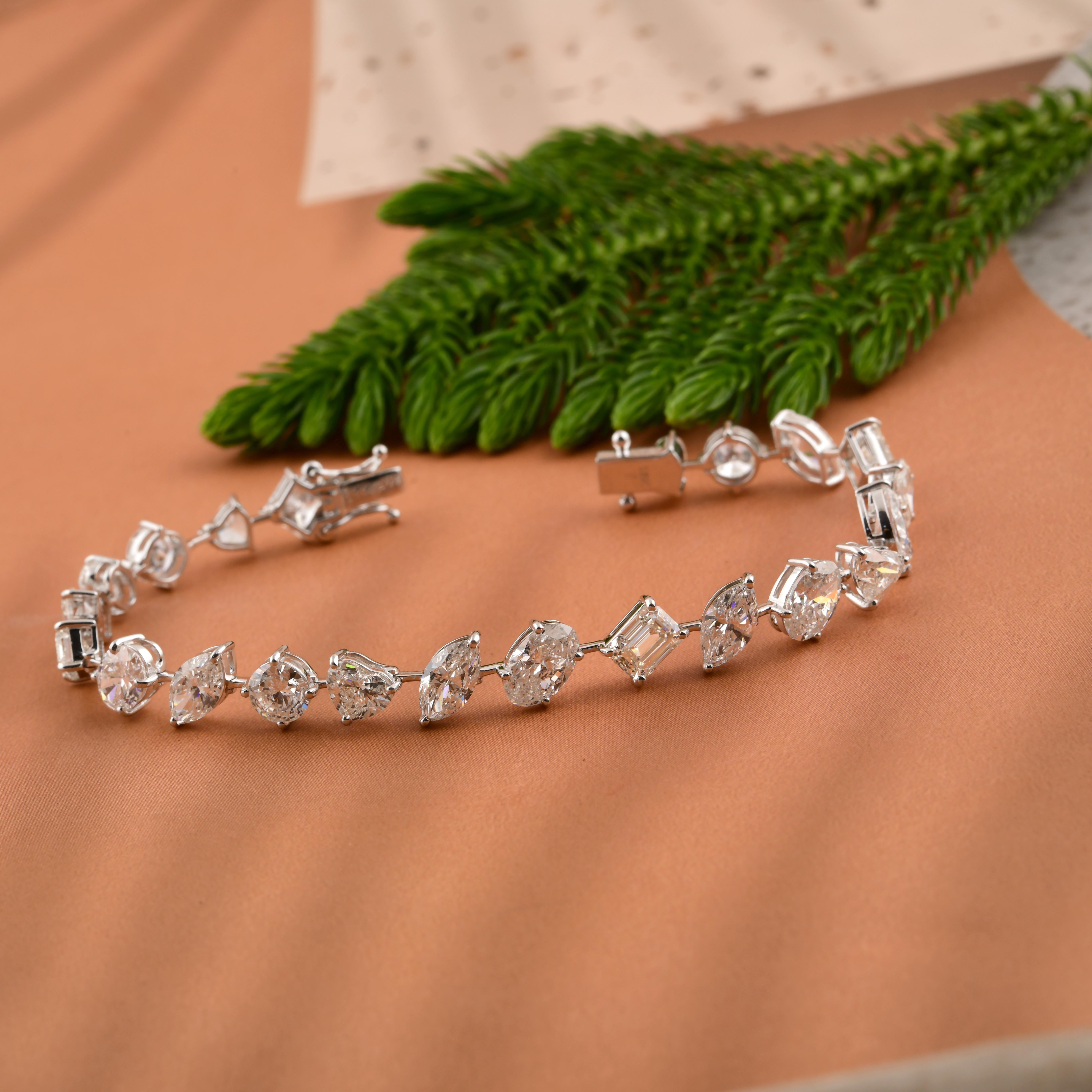 16.41 Ct SI/HI Mixed Shape Diamond Engagement Bracelet Gift 18k White Gold In New Condition For Sale In Diera, Dubai